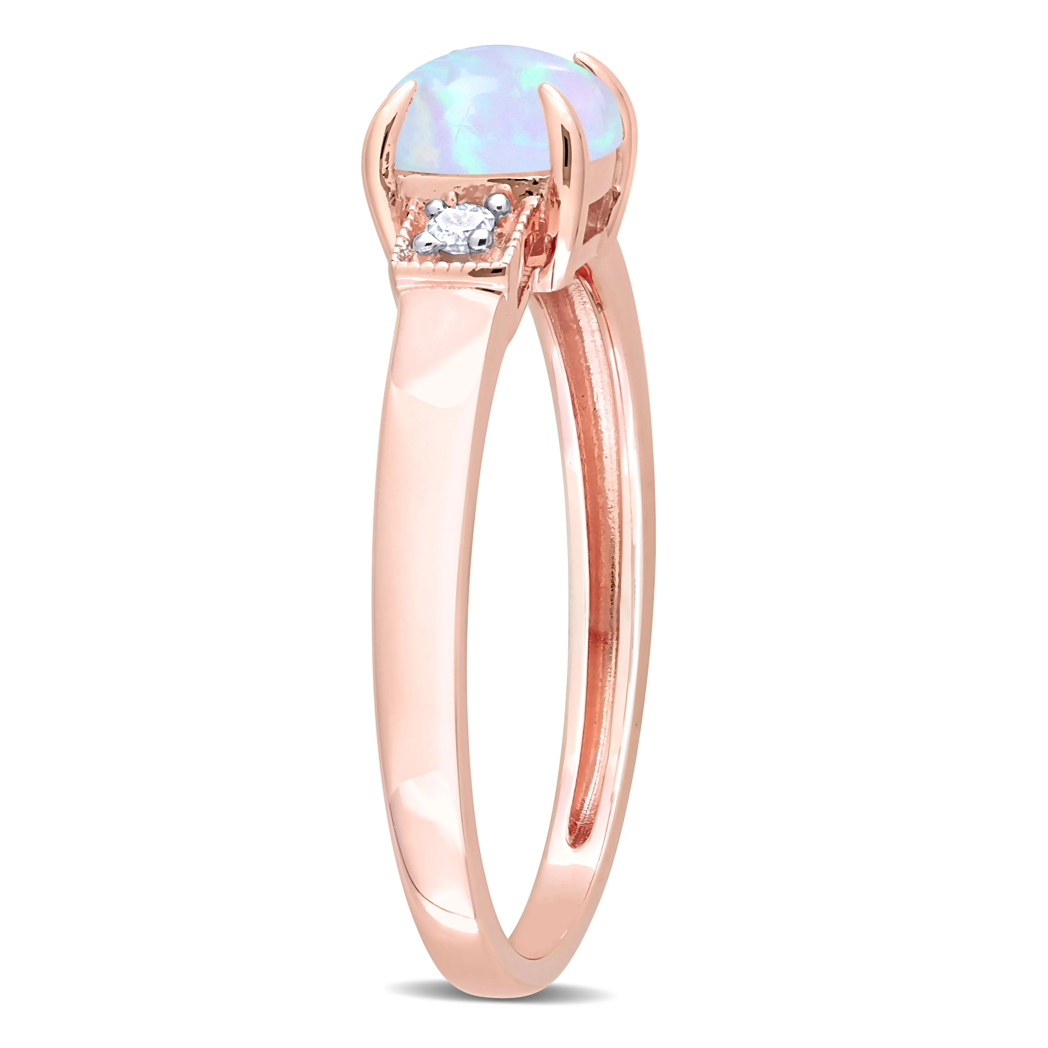 1 1/5 CT TGW Cushion Shape Blue Ethiopian Opal and Diamond Accent Ring in 10K Rose Gold