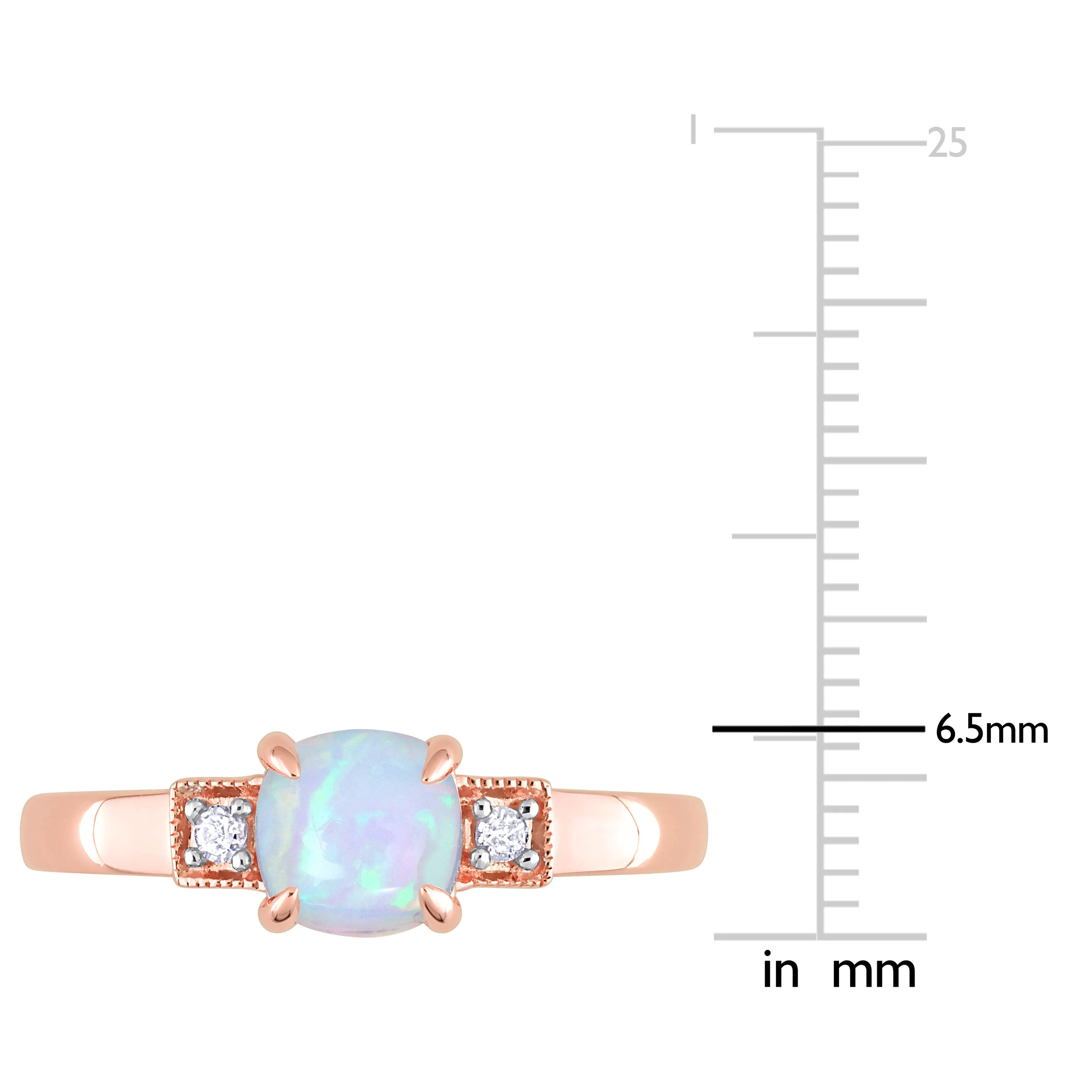 1 1/5 CT TGW Cushion Shape Blue Ethiopian Opal and Diamond Accent Ring in 10K Rose Gold