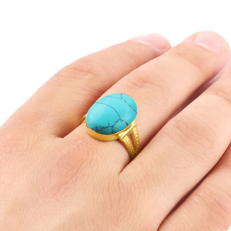 10k Gold Men's Ring with Blue Turquoise, Men's Stone Ring Statement