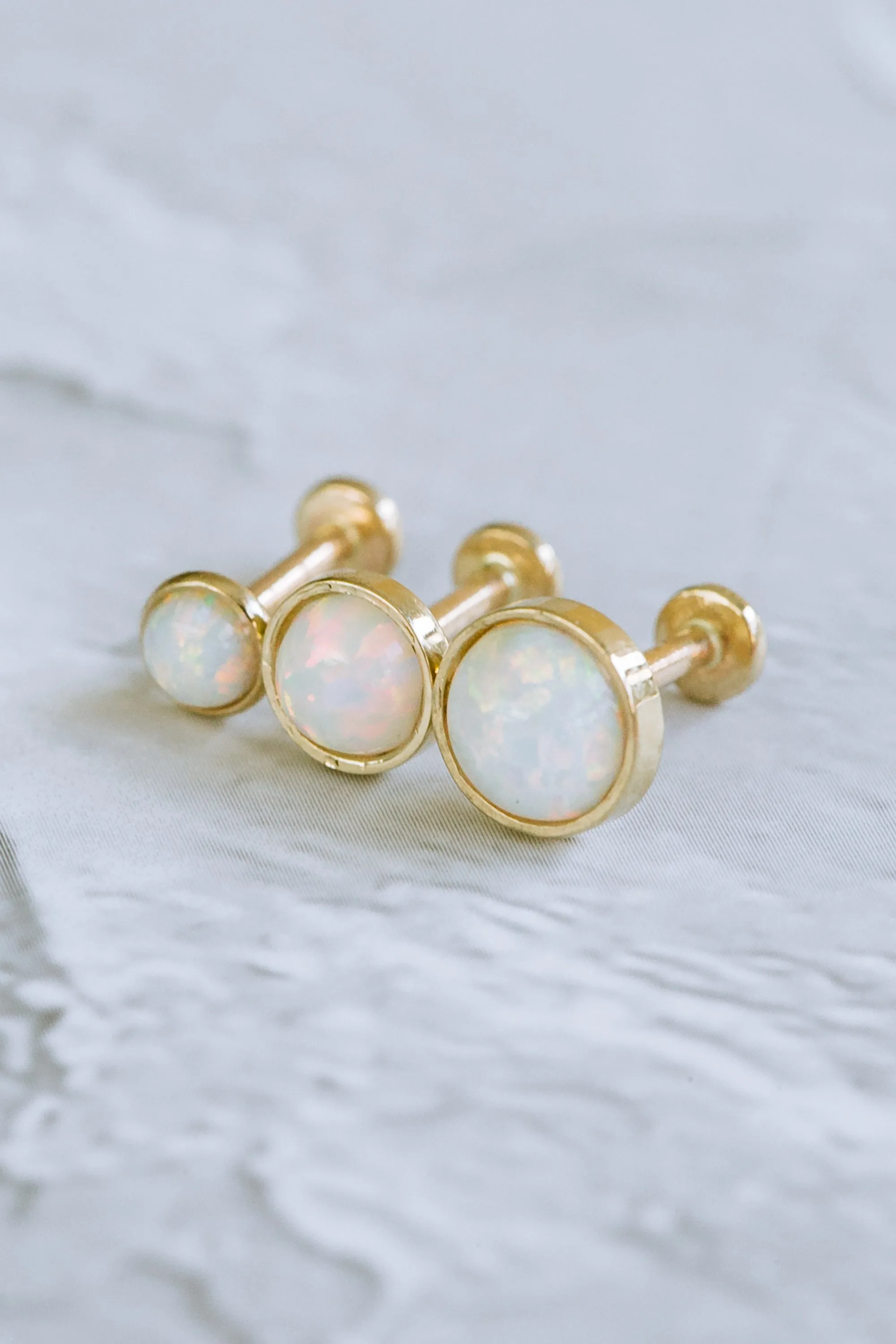 14k Gold 18g White Blue Pink Opal Forward Helix Tragus Cartilage Inner Conch Tongue Ear Stud Internally threaded Earring Labret Piercing