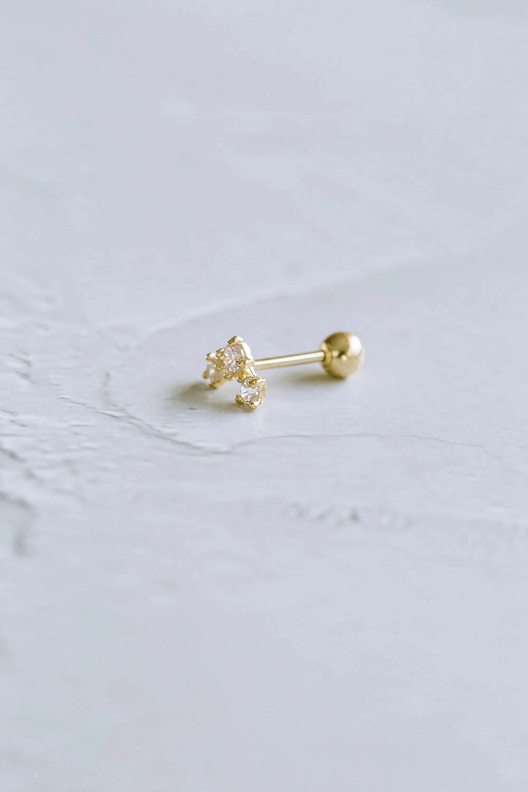 14K GOLD JEWELRY MINIMALIST DELICATE CZ V SHAPE BARBELL EAR STUD EARRING PIERCING