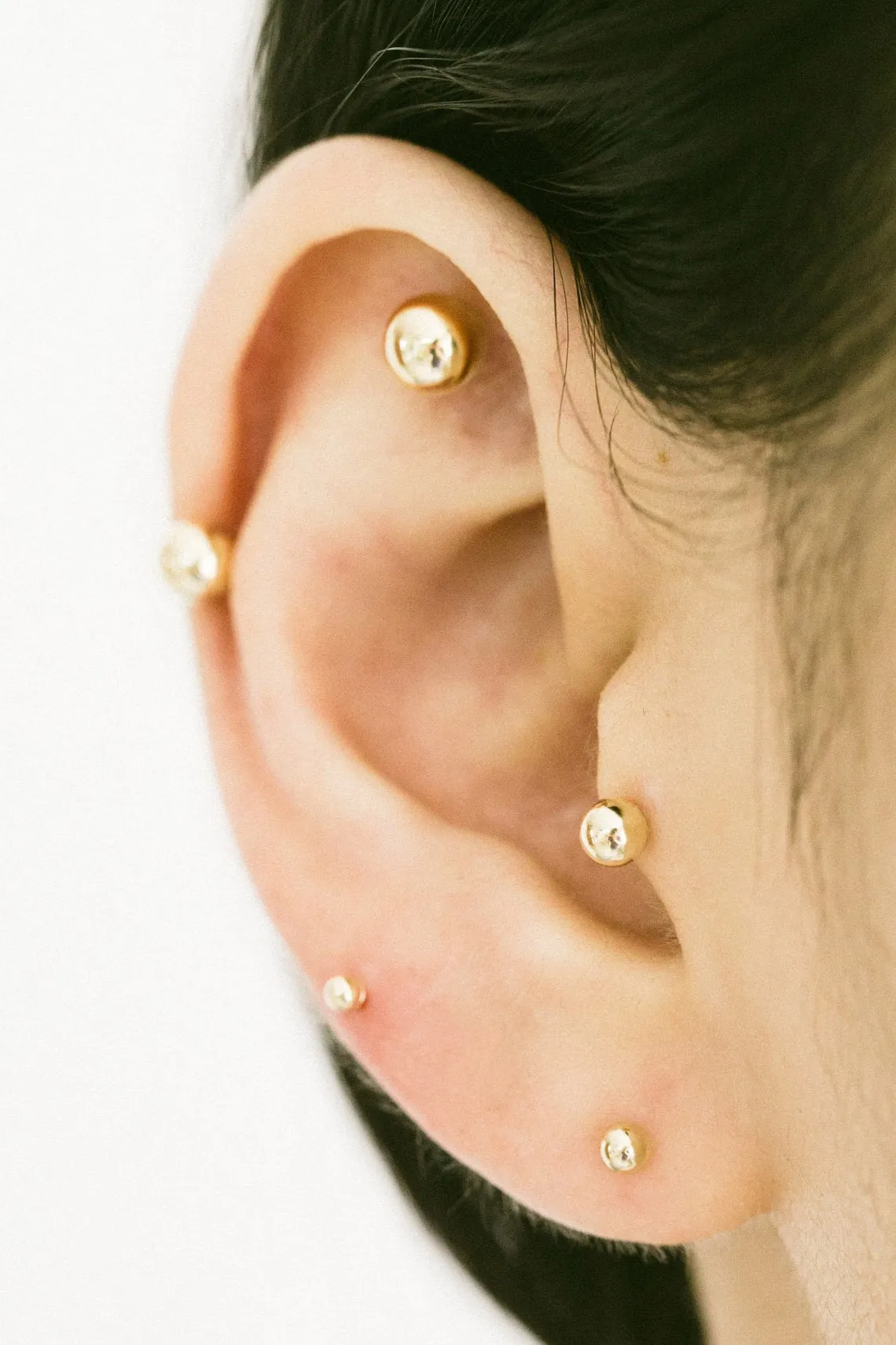 14K Real Gold Inner Conch Forward Helix Cartilage Tragus Small Big Round Ball Jewelry Stud Post Pierced Earring Piercing