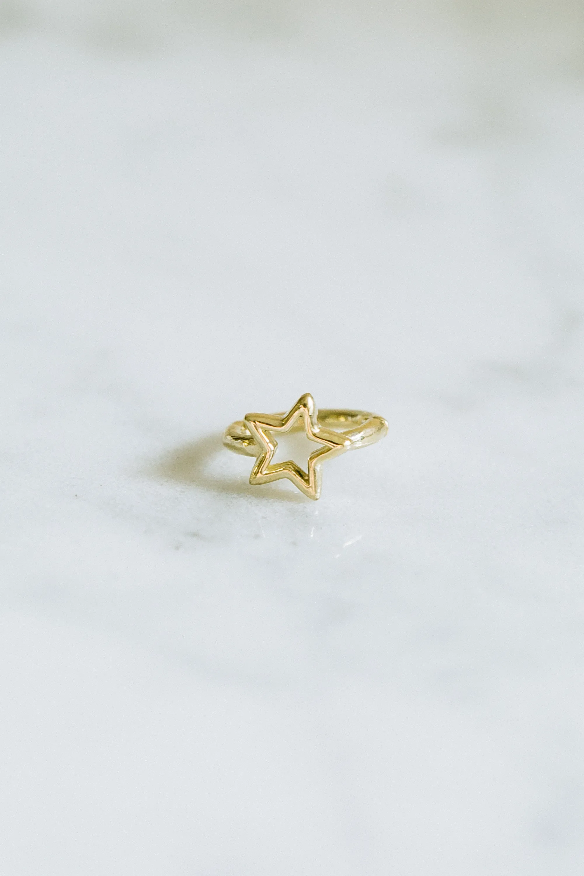 14K Solid Gold Delicate Open Star Tragus Cartilage Helix Ear  Piercing Earring Huggie Hoop Ring