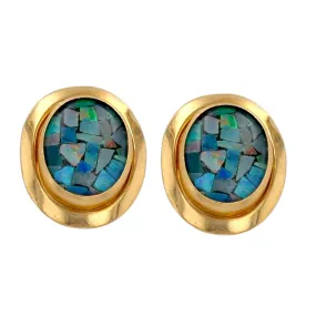 14K Yellow gold oval mosaic Australian opal stud earrings