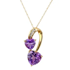 14k yellow gold two heart amethyst and diamonds accents necklace-15062