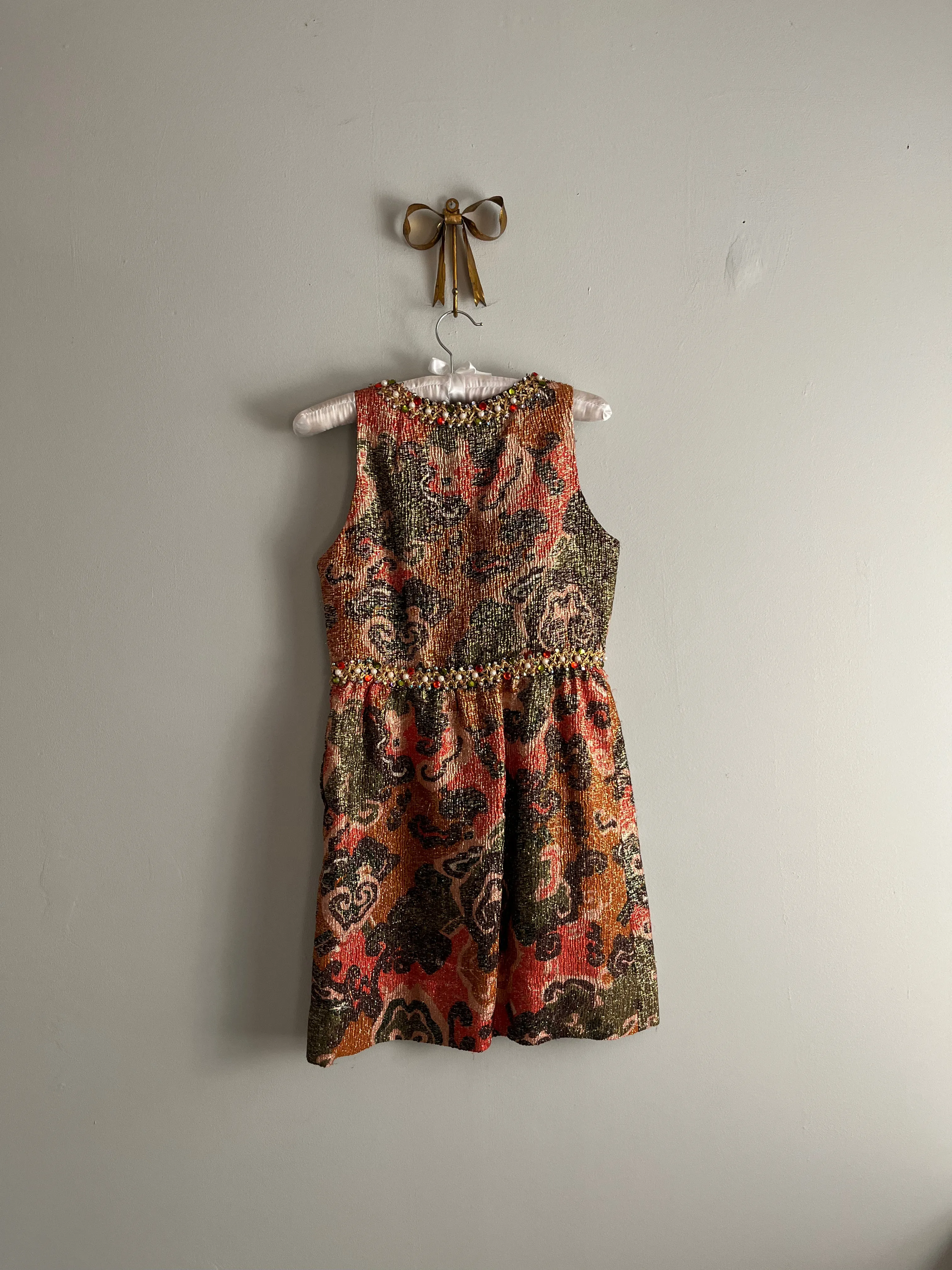 1960's GLAM Brocade Mod Mini Dress / Sz XS