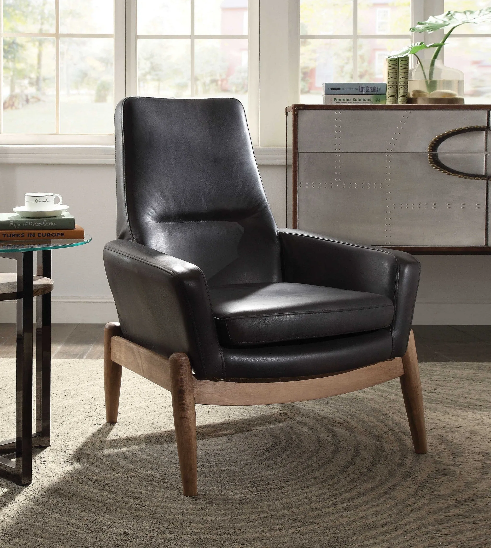 30 X 33 X 40 Black Top Grain Leather Accent Chair