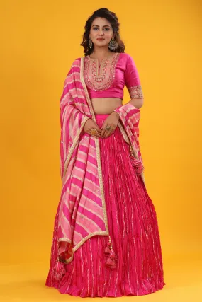 30Z254-RO Pink Embroidered Beautiful Lehenga Set With Tassels