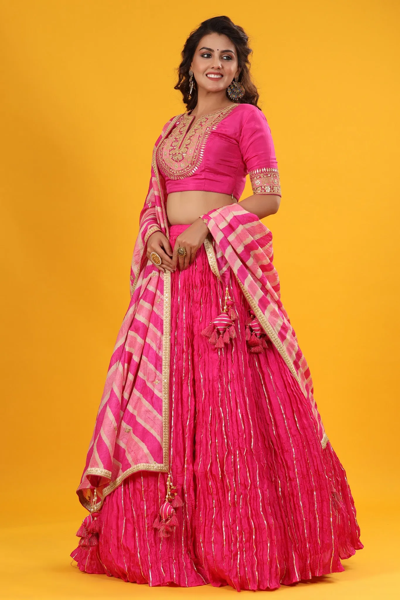 30Z254-RO Pink Embroidered Beautiful Lehenga Set With Tassels