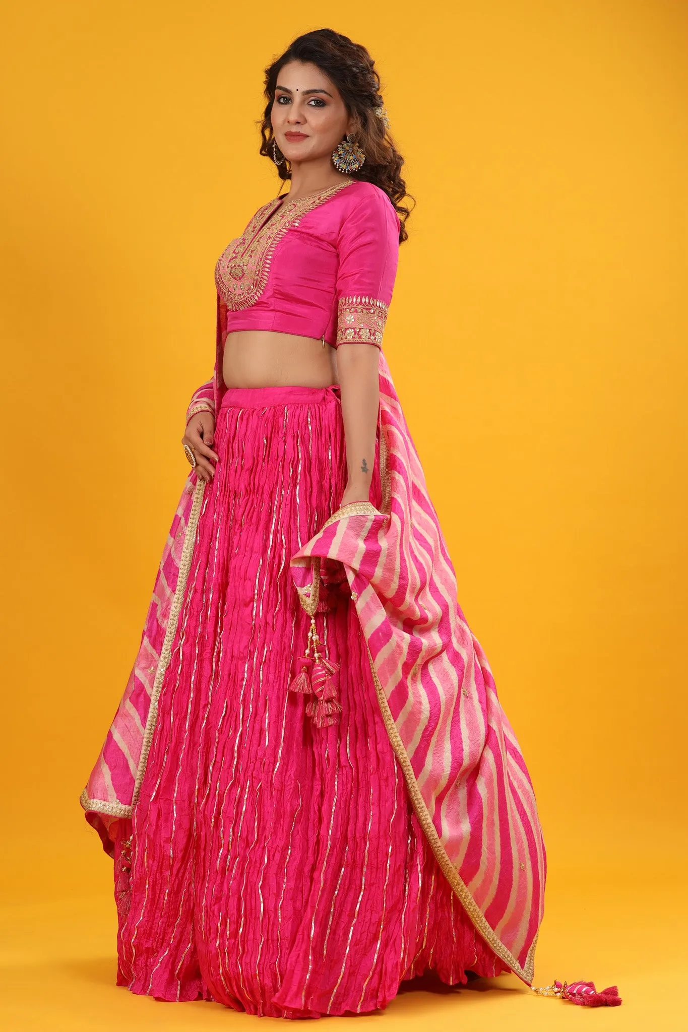 30Z254-RO Pink Embroidered Beautiful Lehenga Set With Tassels