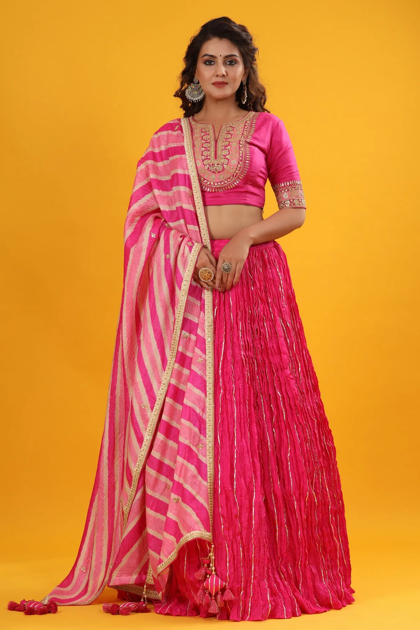 30Z254-RO Pink Embroidered Beautiful Lehenga Set With Tassels