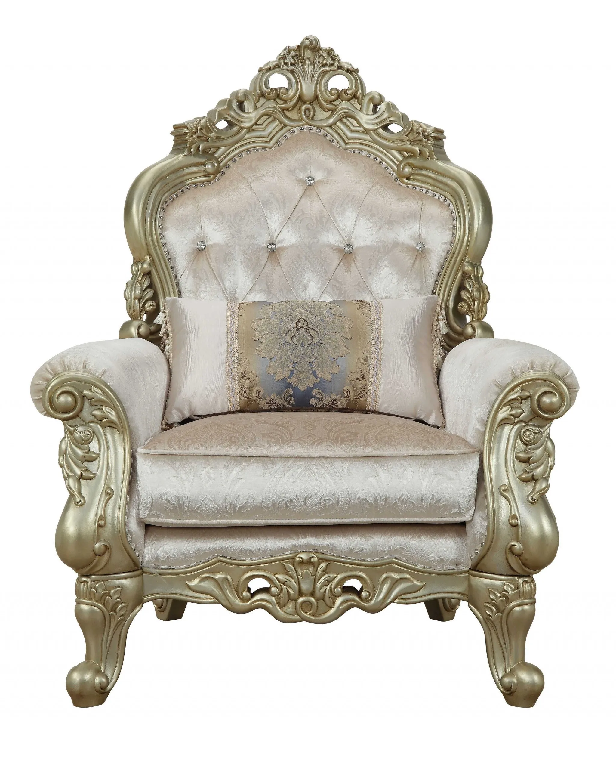 40 White And Pearl Fabric Damask Tufted Chesterfield Chair