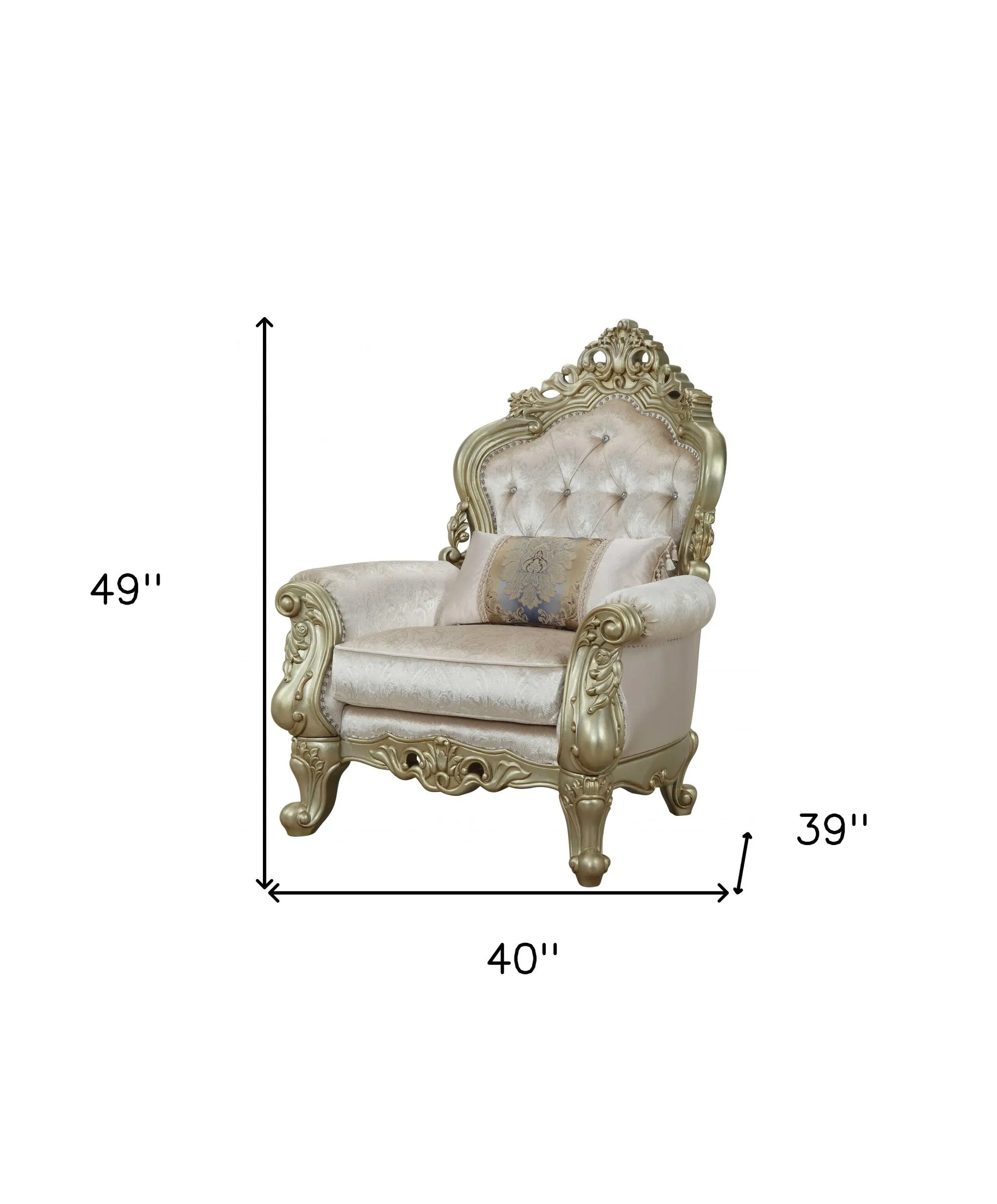 40 White And Pearl Fabric Damask Tufted Chesterfield Chair