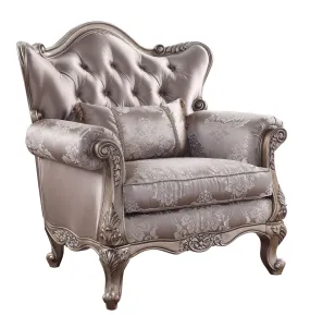 45 Champagne Fabric Floral Tufted Arm Chair