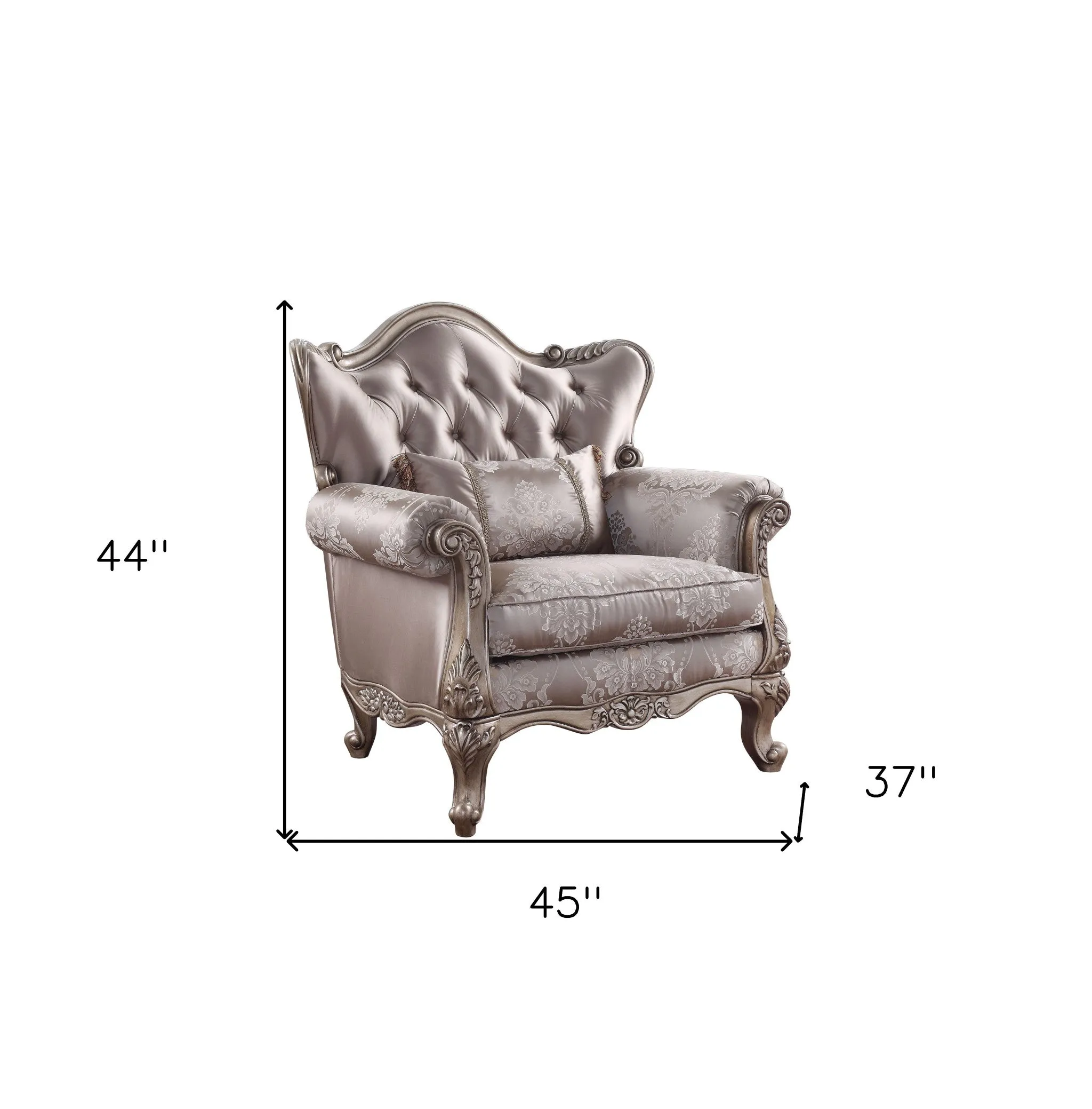 45 Champagne Fabric Floral Tufted Arm Chair