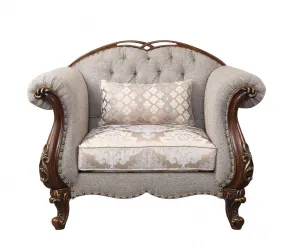 48 Beige Fabric And Cherry Floral Arm Chair