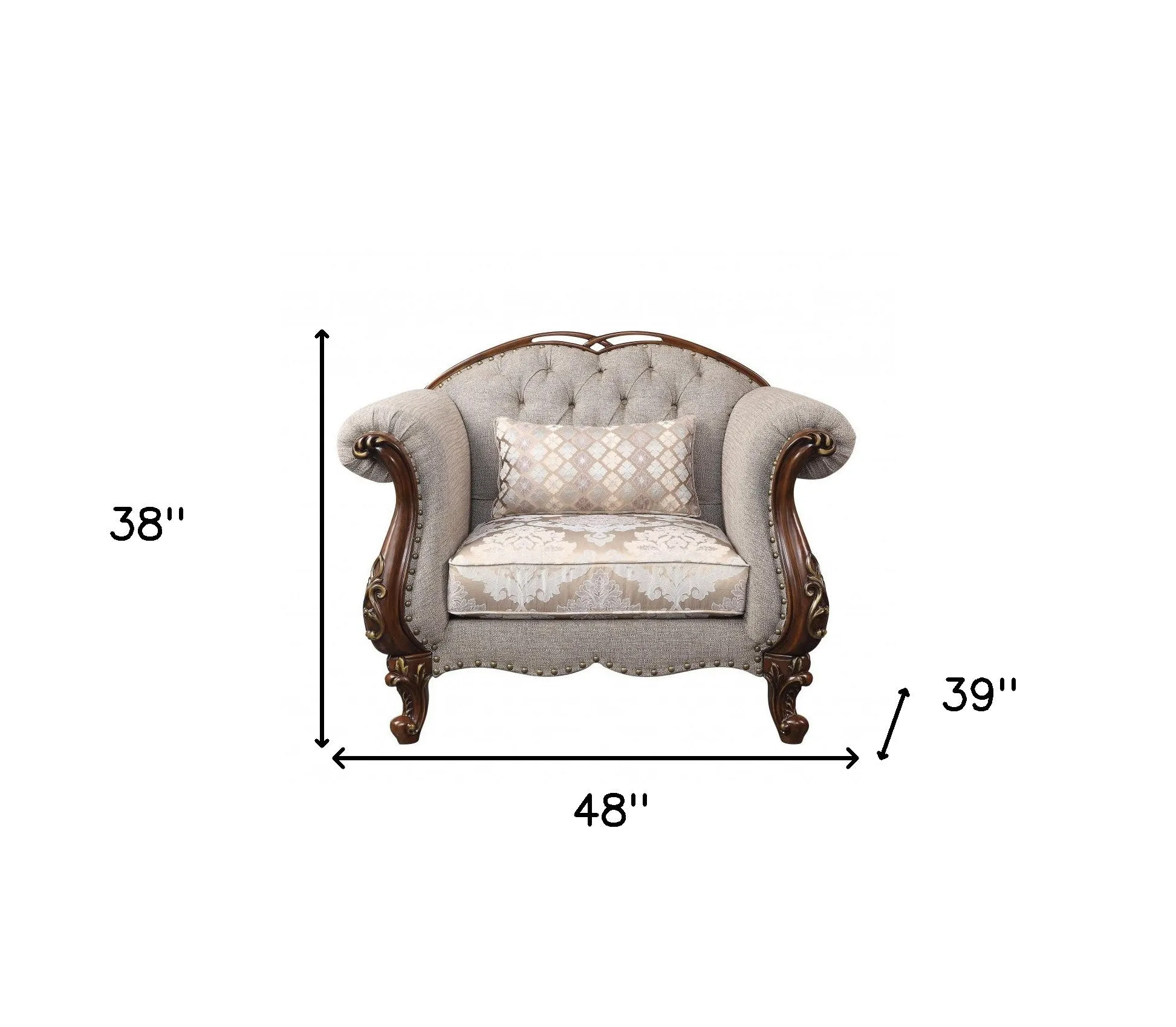 48 Beige Fabric And Cherry Floral Arm Chair