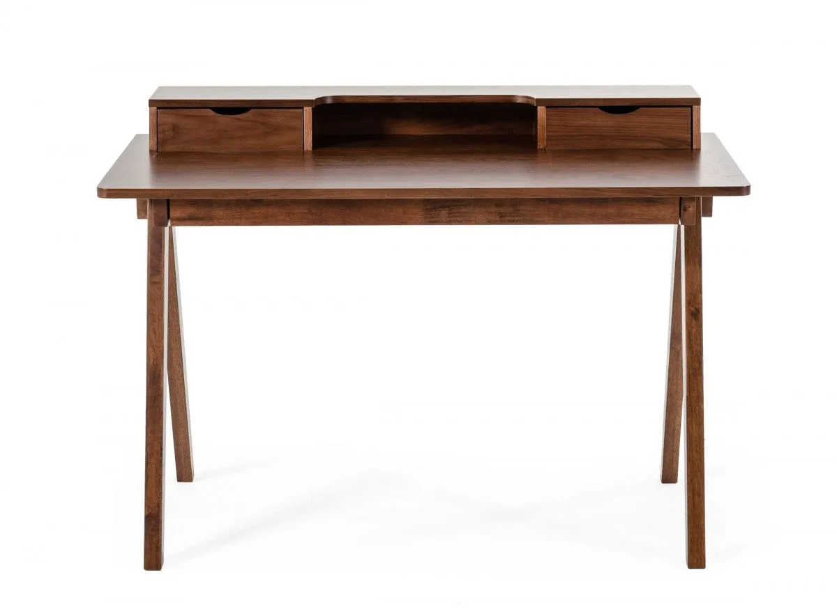 48 Walnut Manufactured Wood Rectangular Writing Desk With Two Drawers