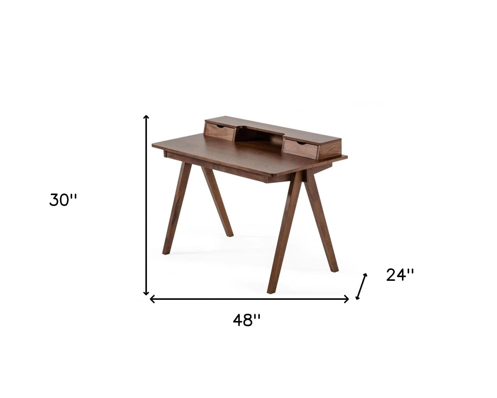 48 Walnut Manufactured Wood Rectangular Writing Desk With Two Drawers