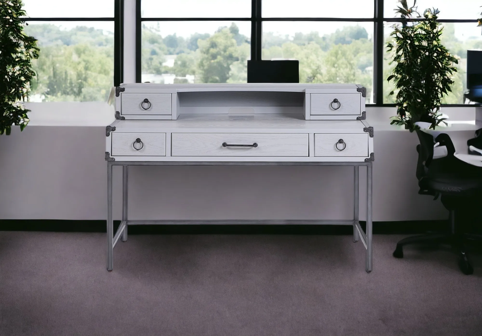 54 Gray Wood Writing Desk With Five Drawers