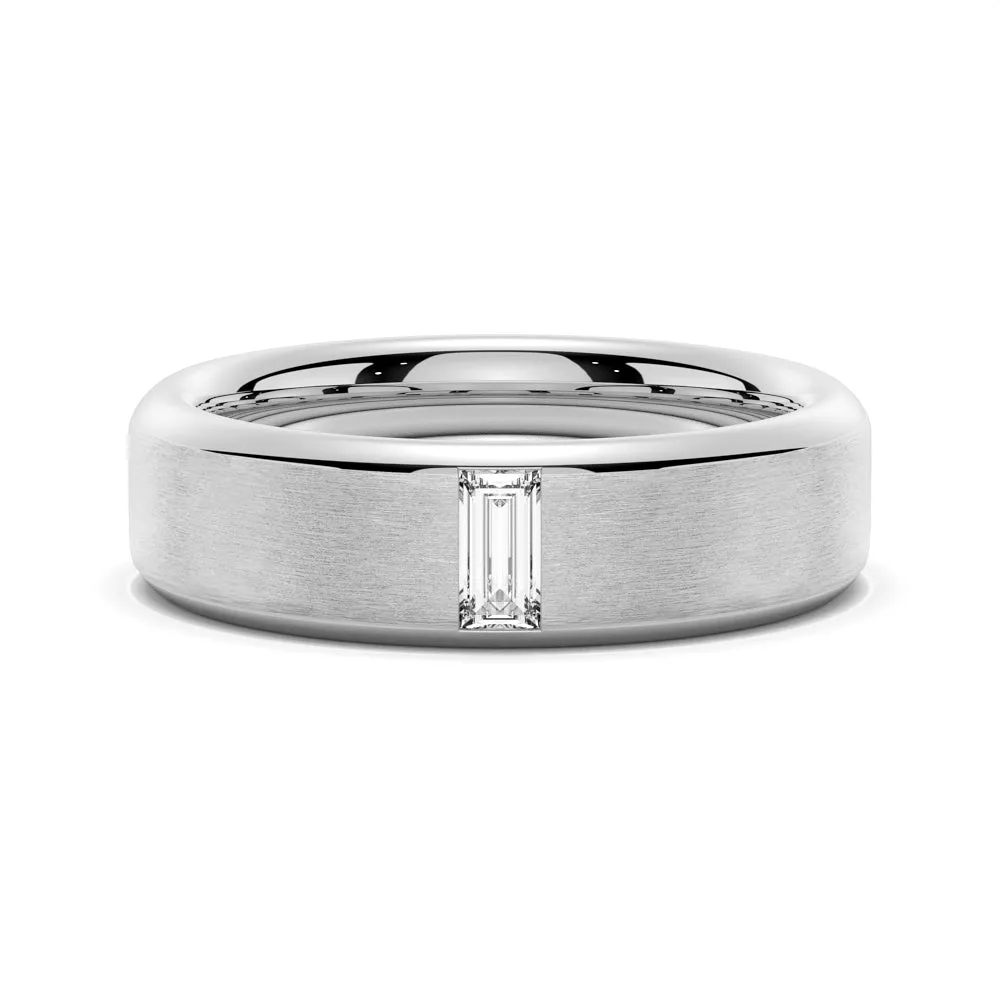 5.7mm Satin Finish Emerald Cut Moissanite Men's Wedding Band