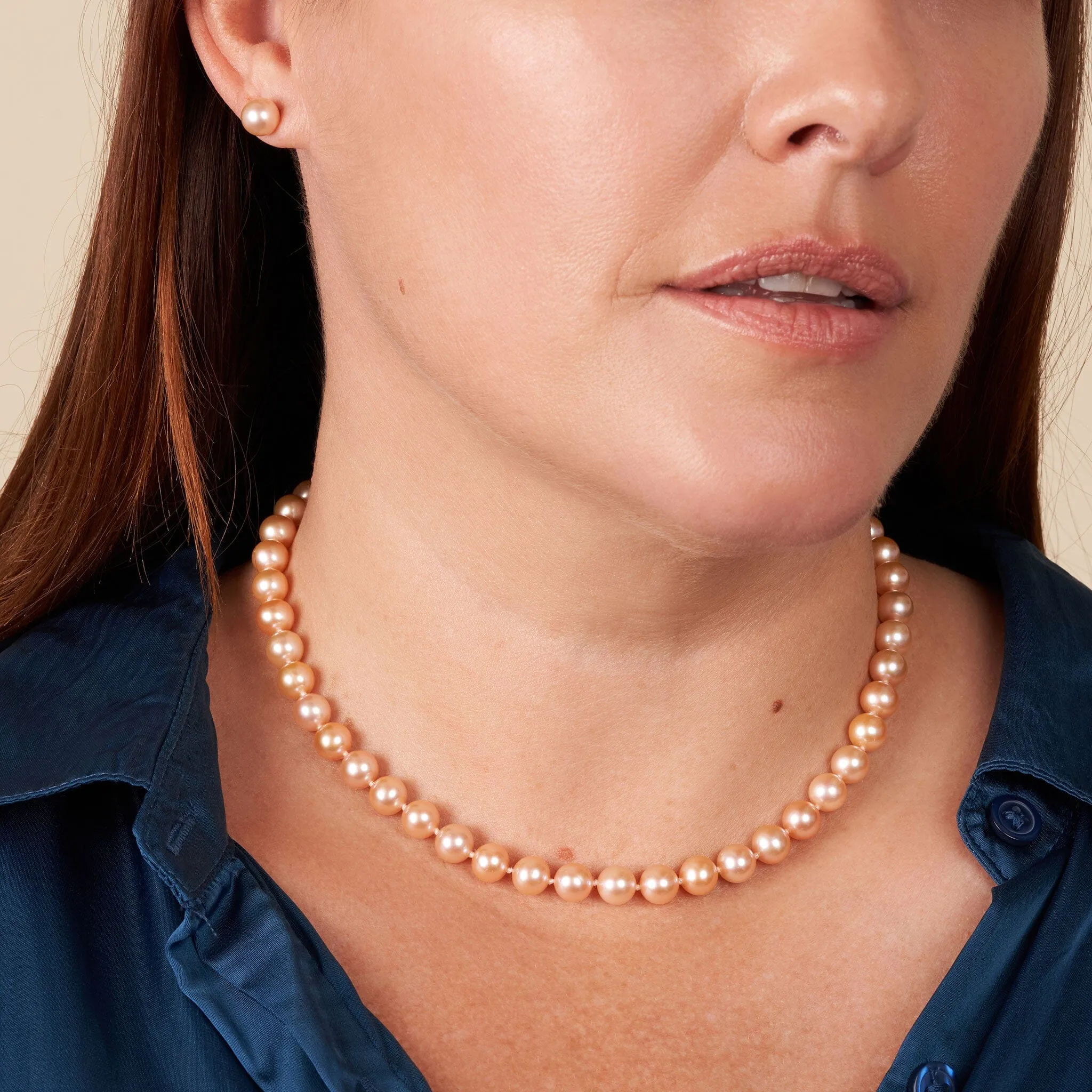 7.5-8.0 mm 16 Inch AAA Pink to Peach Freshwater Pearl Necklace