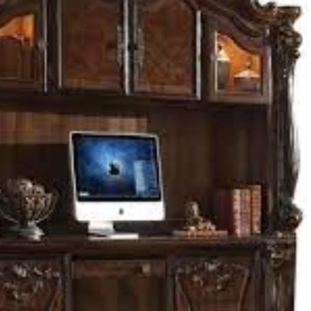 76 Dark Brown Wood Unique Credenza Desk With Four Cabinets Three Drawers