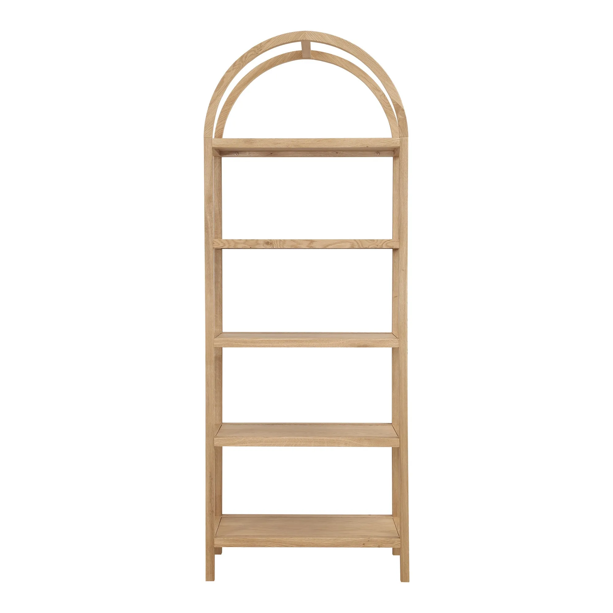 80 Natural Wood Five Tier Arched Top Bookcase