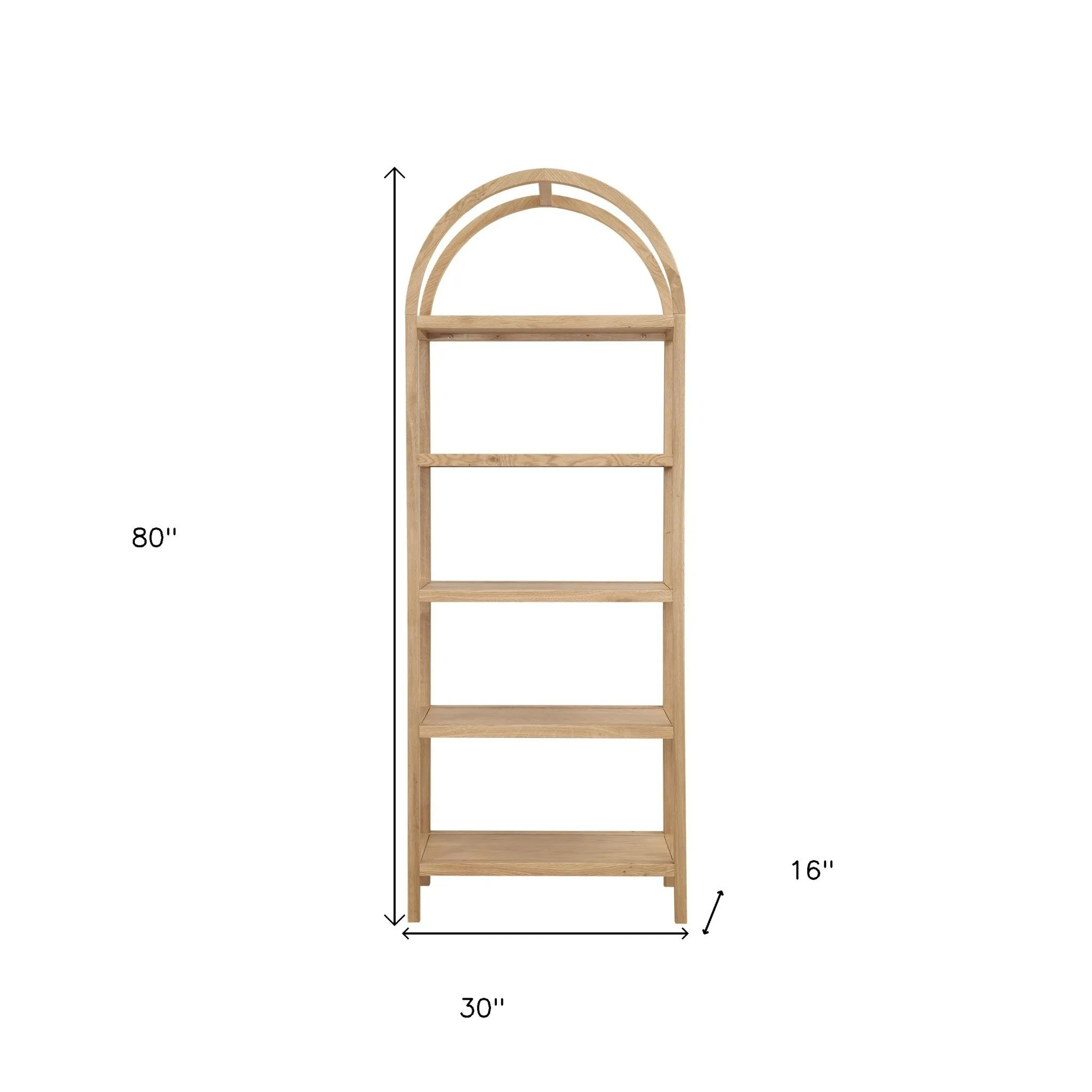 80 Natural Wood Five Tier Arched Top Bookcase