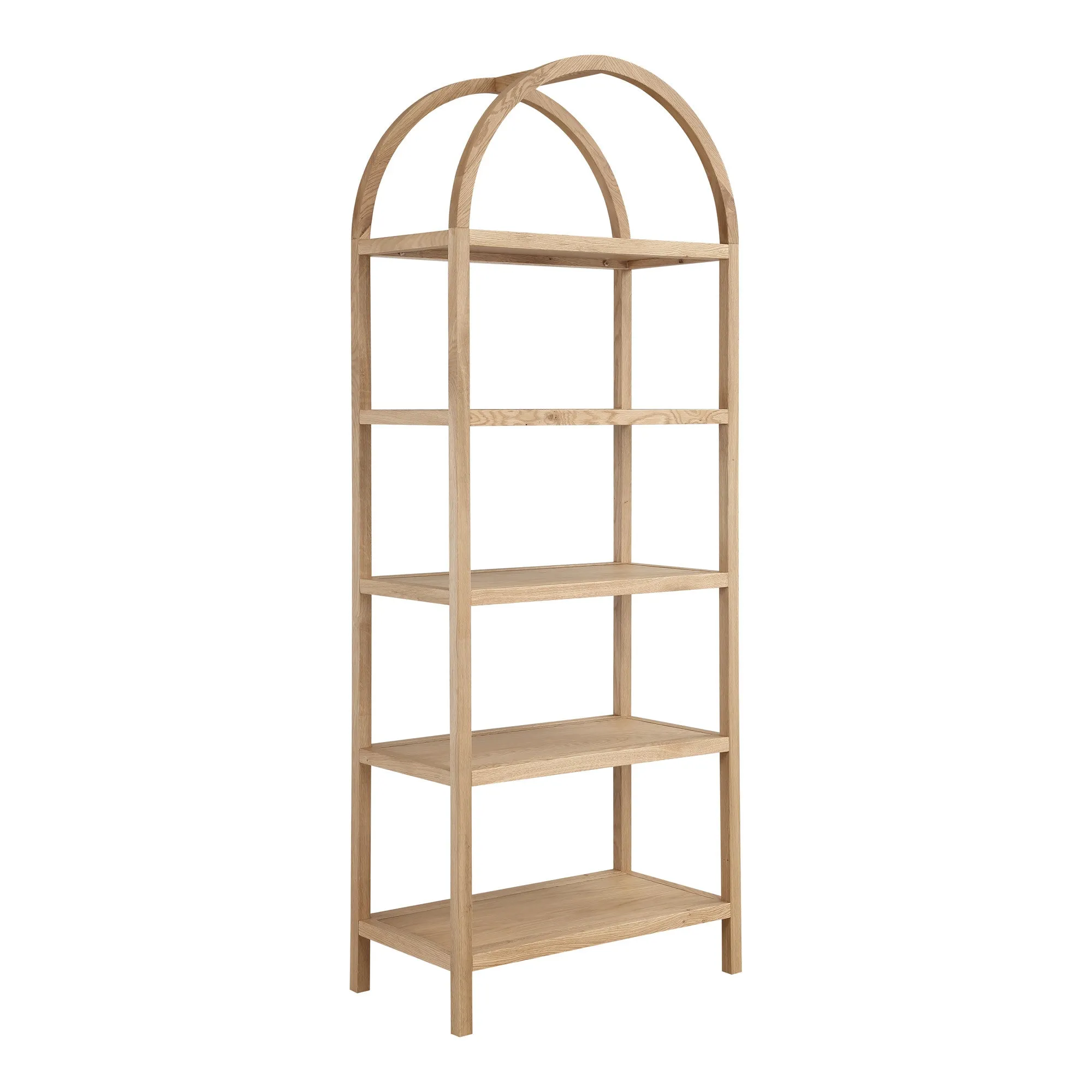 80 Natural Wood Five Tier Arched Top Bookcase