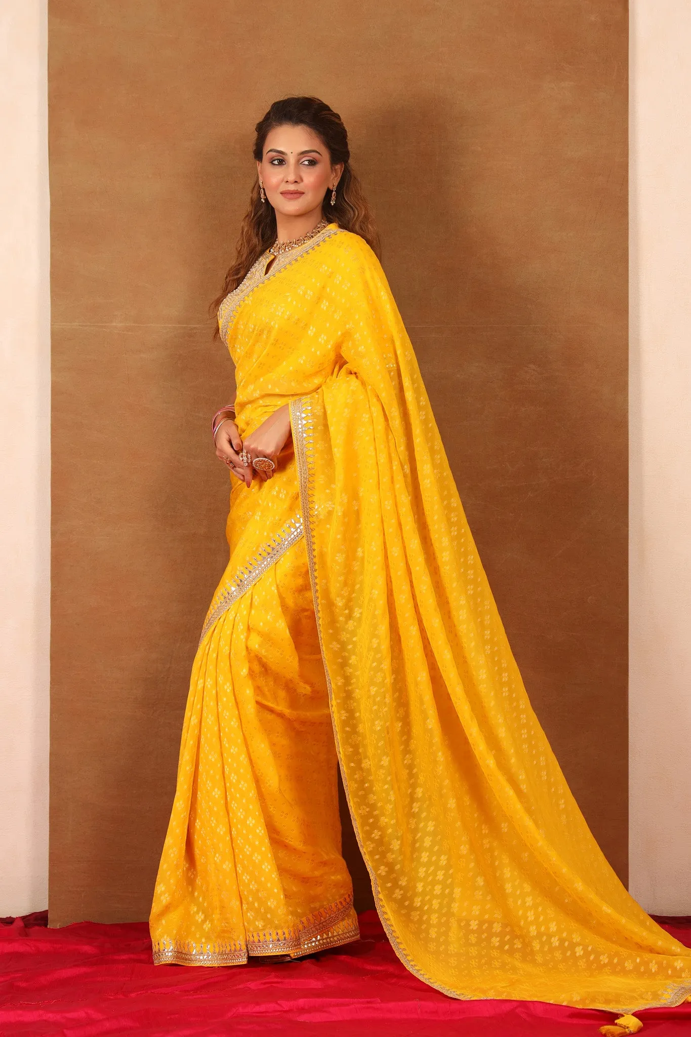 90Z715-RO Yellow Embroidered Banarasi Khaddi Sari with Saree Blouse