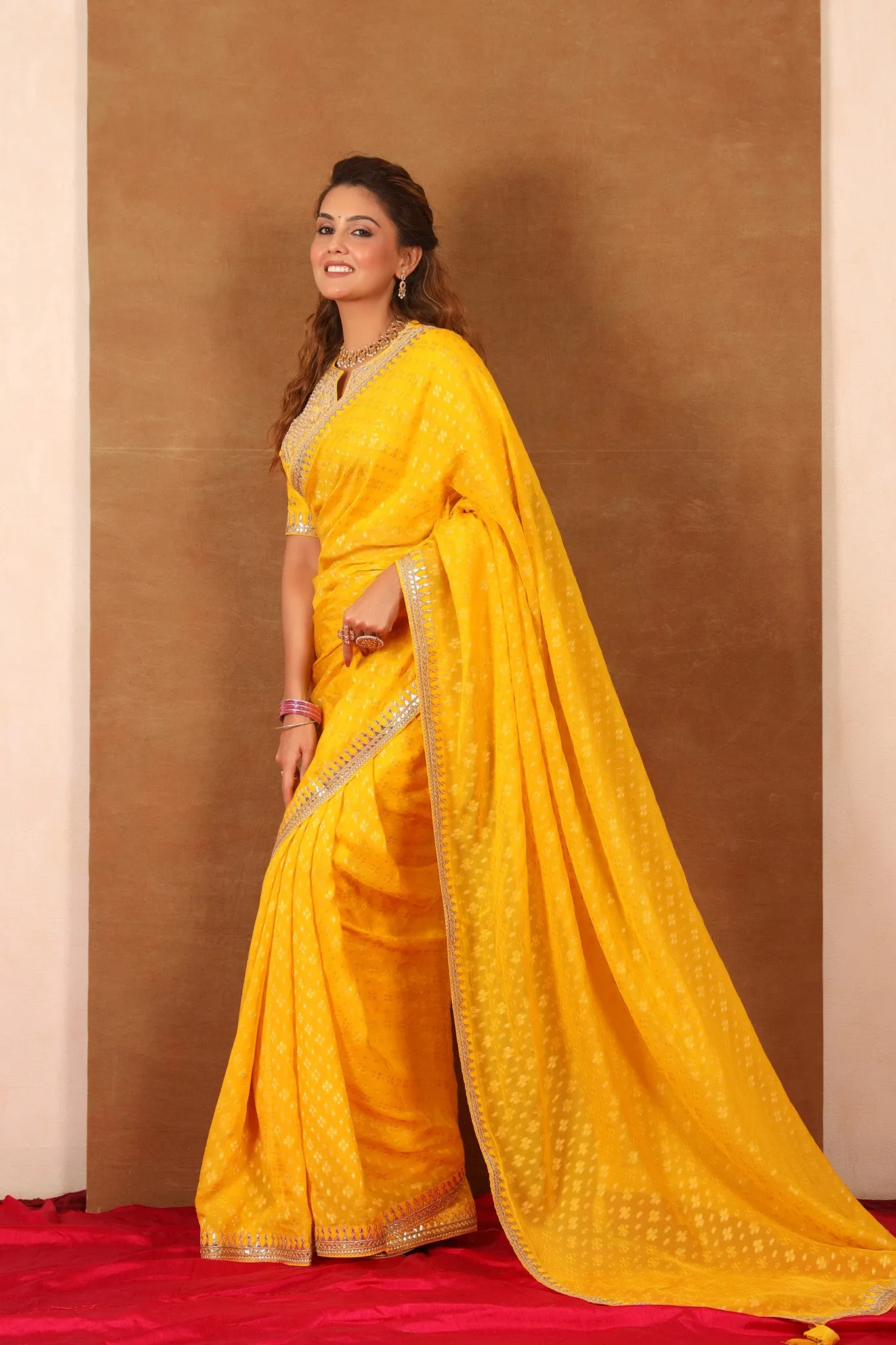 90Z715-RO Yellow Embroidered Banarasi Khaddi Sari with Saree Blouse