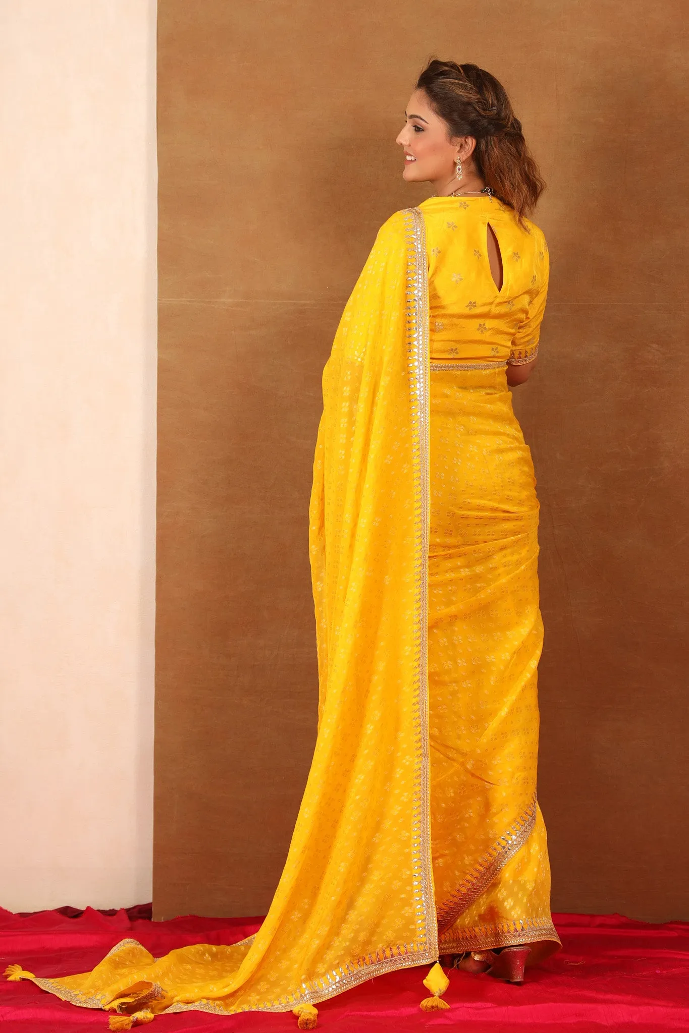 90Z715-RO Yellow Embroidered Banarasi Khaddi Sari with Saree Blouse