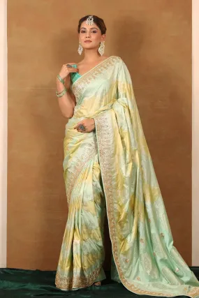 90Z725-NRO Mint Green Embroidered Mashru Silk Sari