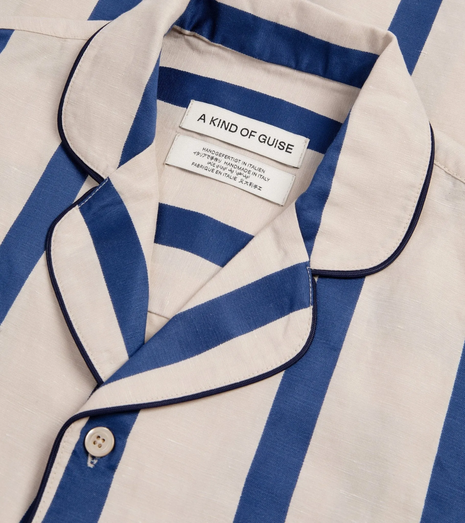 A Kind of Guise Tencel Linen Cesare Stripe Shirt: Bold Laguna