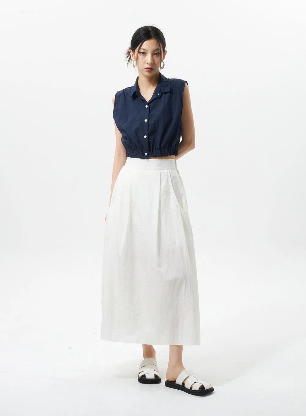 A-Line Nylon Maxi Skirt IU326