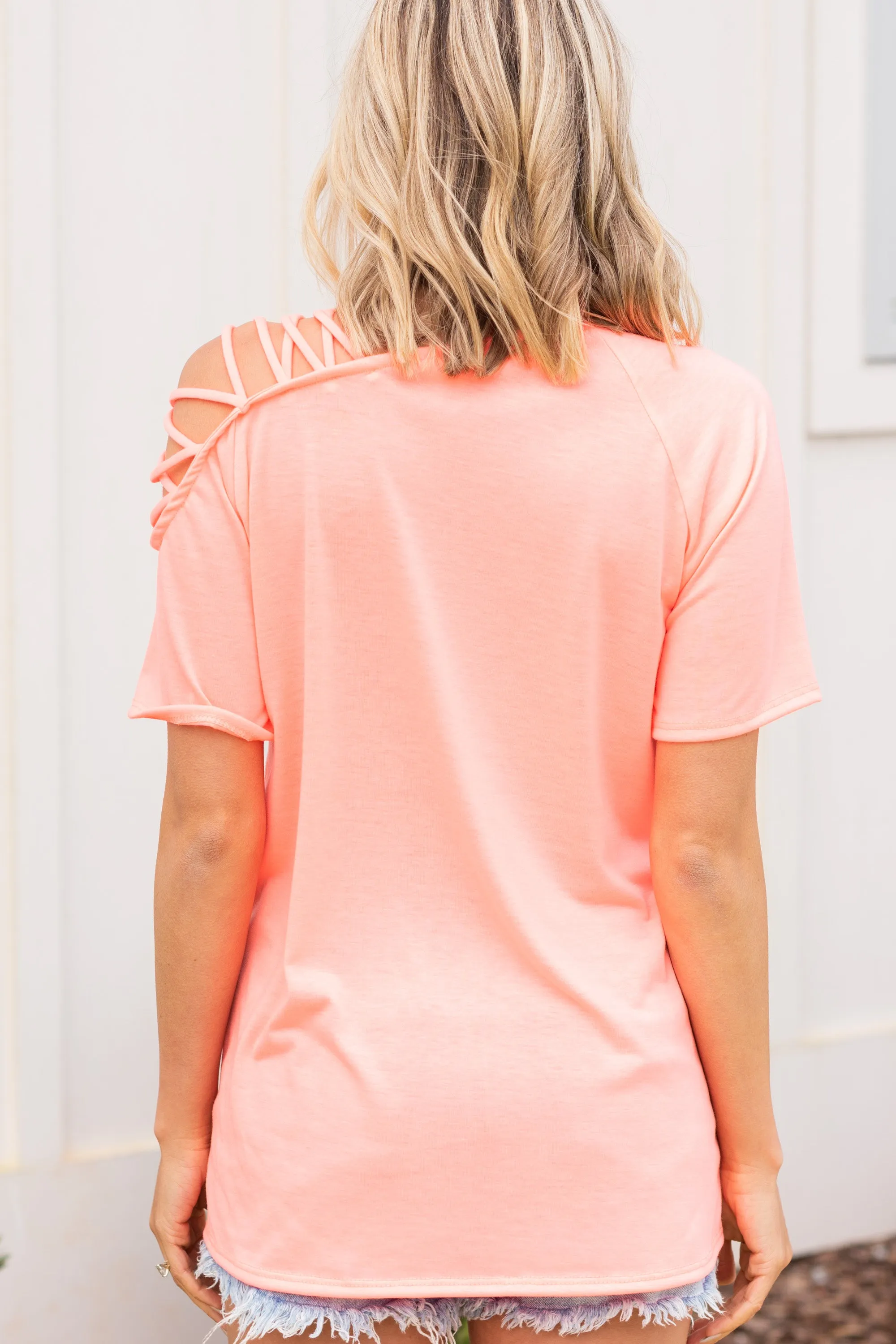 All Together Neon Coral Pink Strappy Top