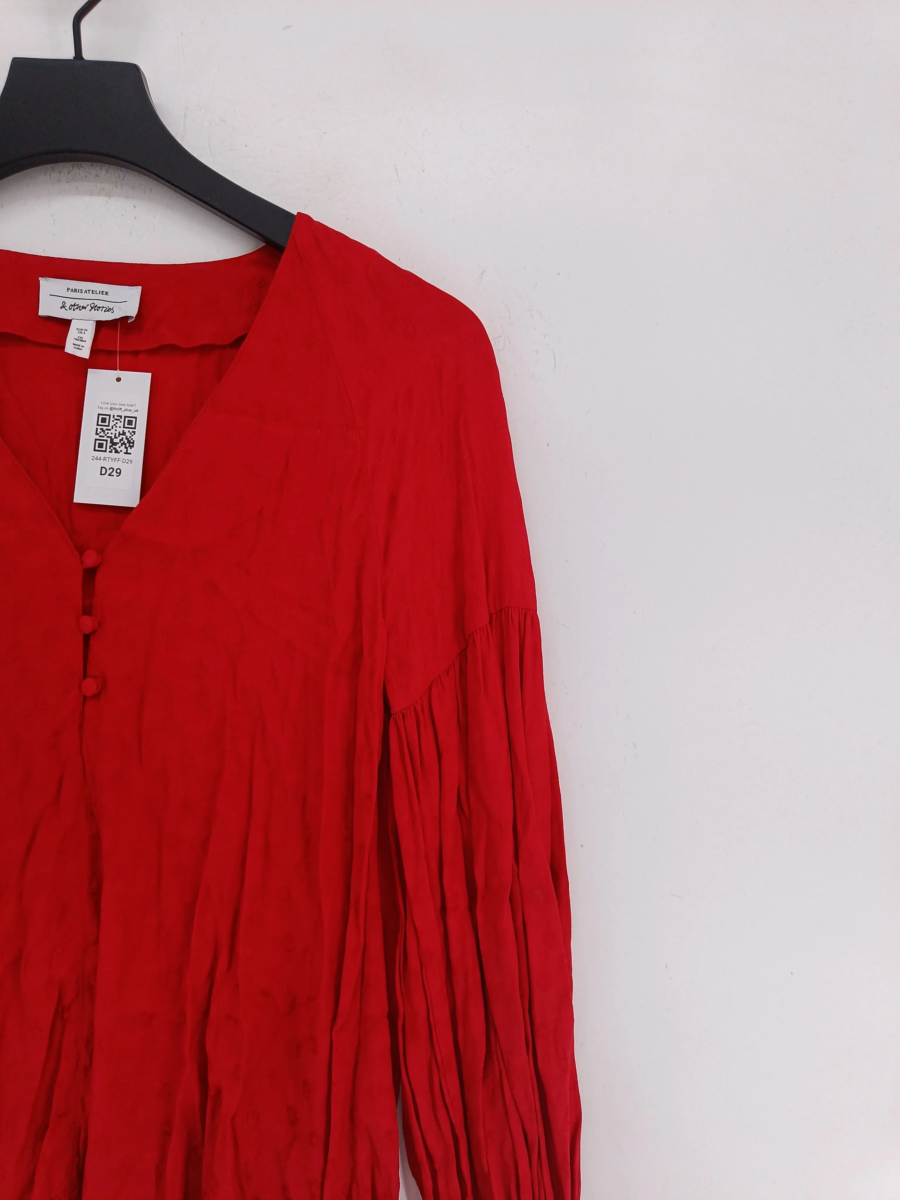 & Other Stories Women's Blouse UK 6 Red 100% Viscose