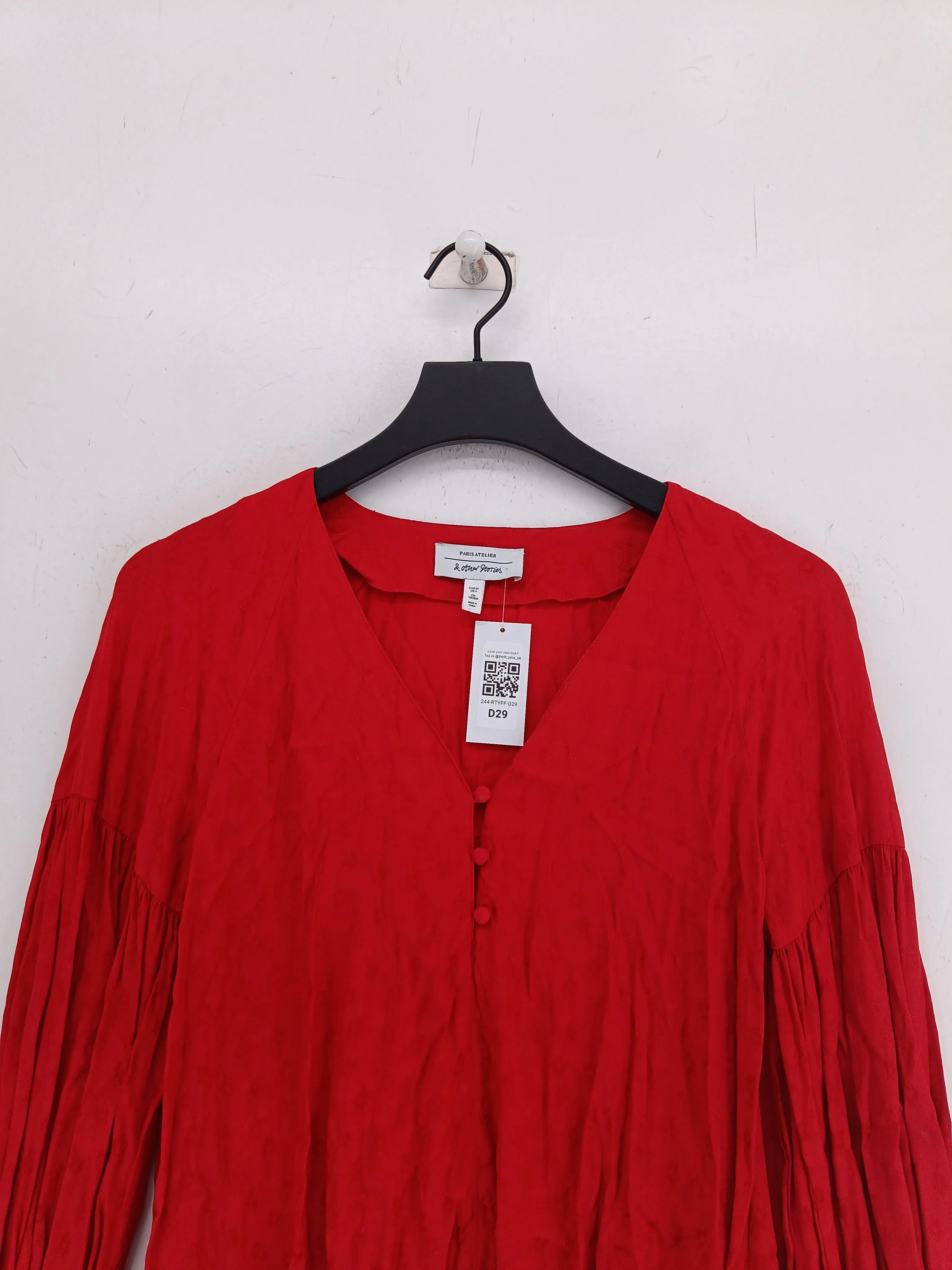 & Other Stories Women's Blouse UK 6 Red 100% Viscose