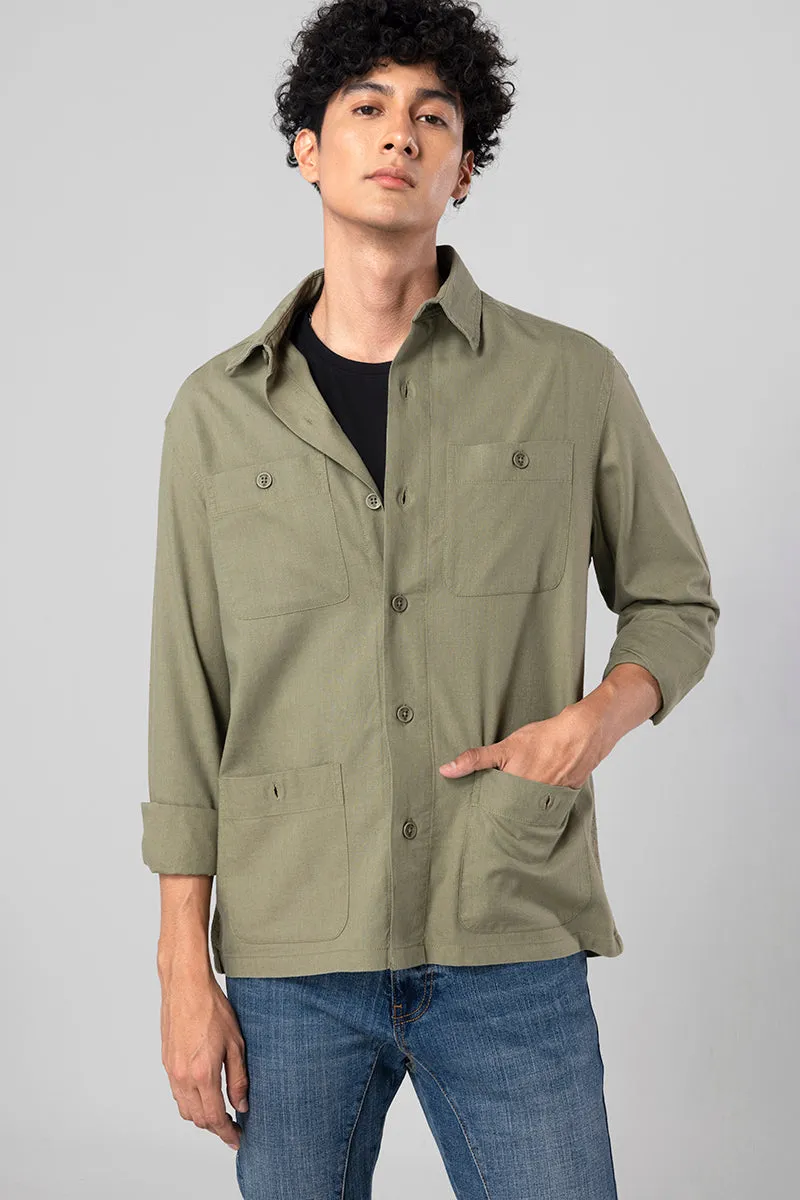 Aquae Lava Green Linen Overshirt