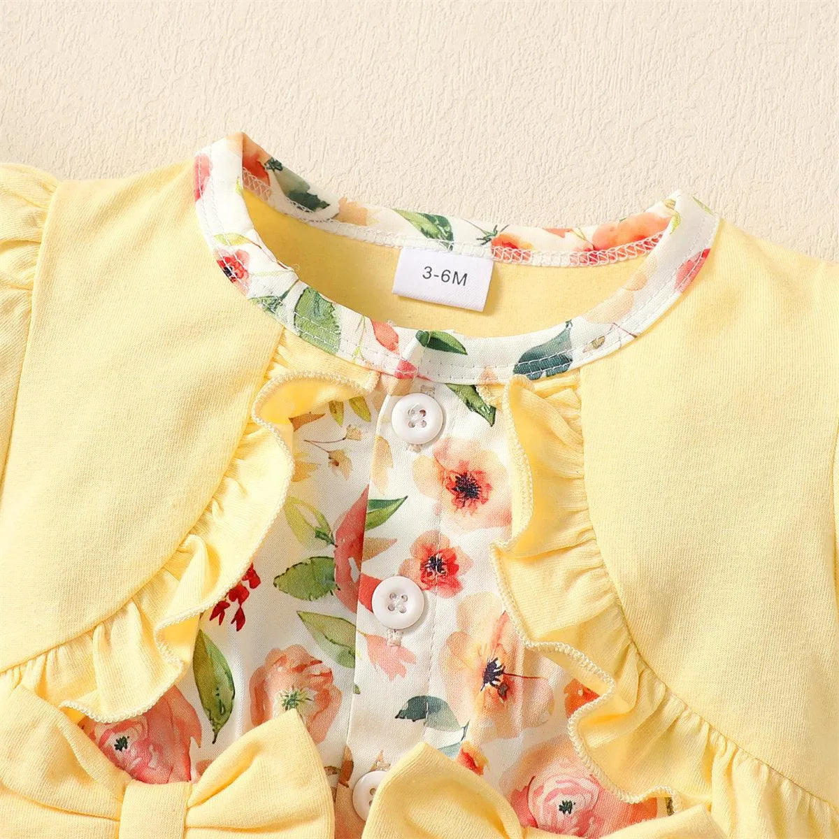 Baby Kids' New Floral Yellow Bubble Sleeve Dress 2-Piece Set