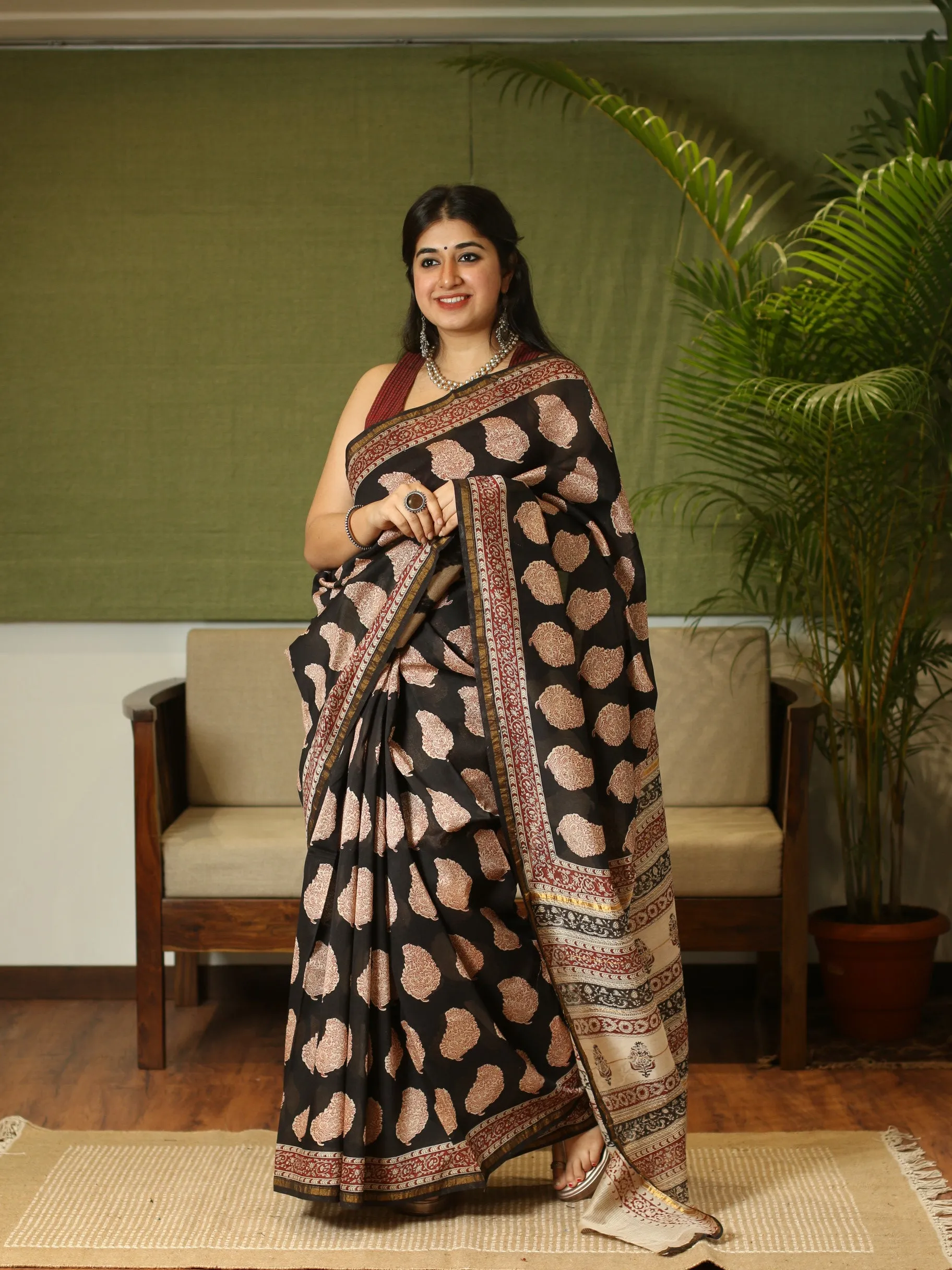 Bagru Hand Block Printed Chanderi Silk Natural Dyed Saree