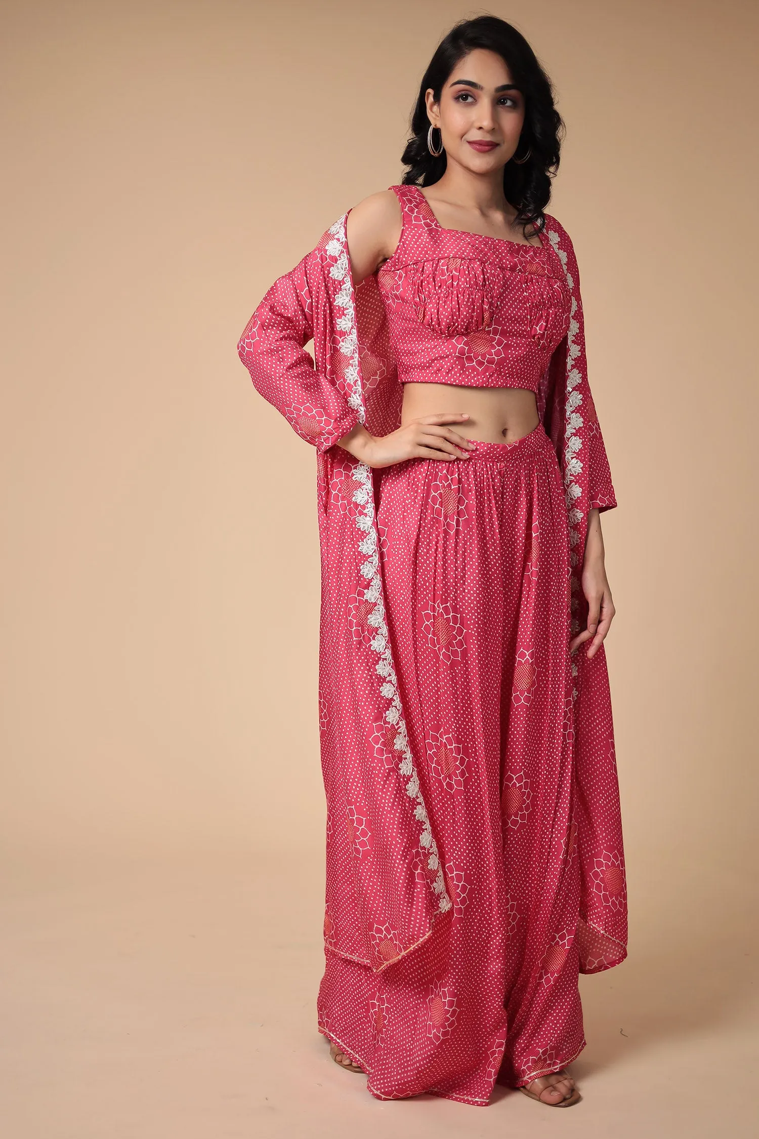 Bandhej Silk Blend Indowestern with Embroidered work.