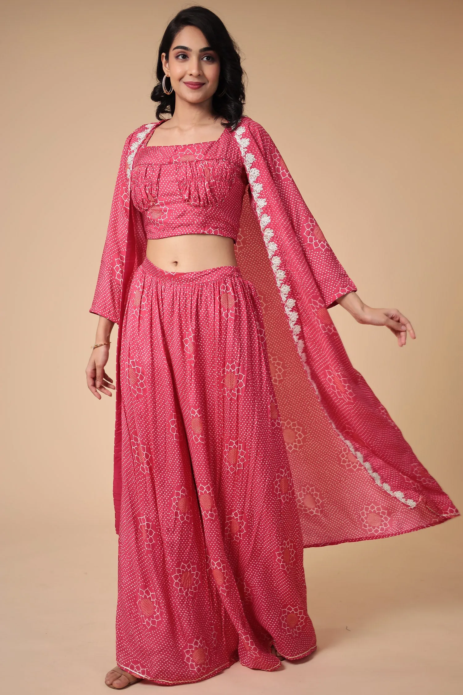 Bandhej Silk Blend Indowestern with Embroidered work.