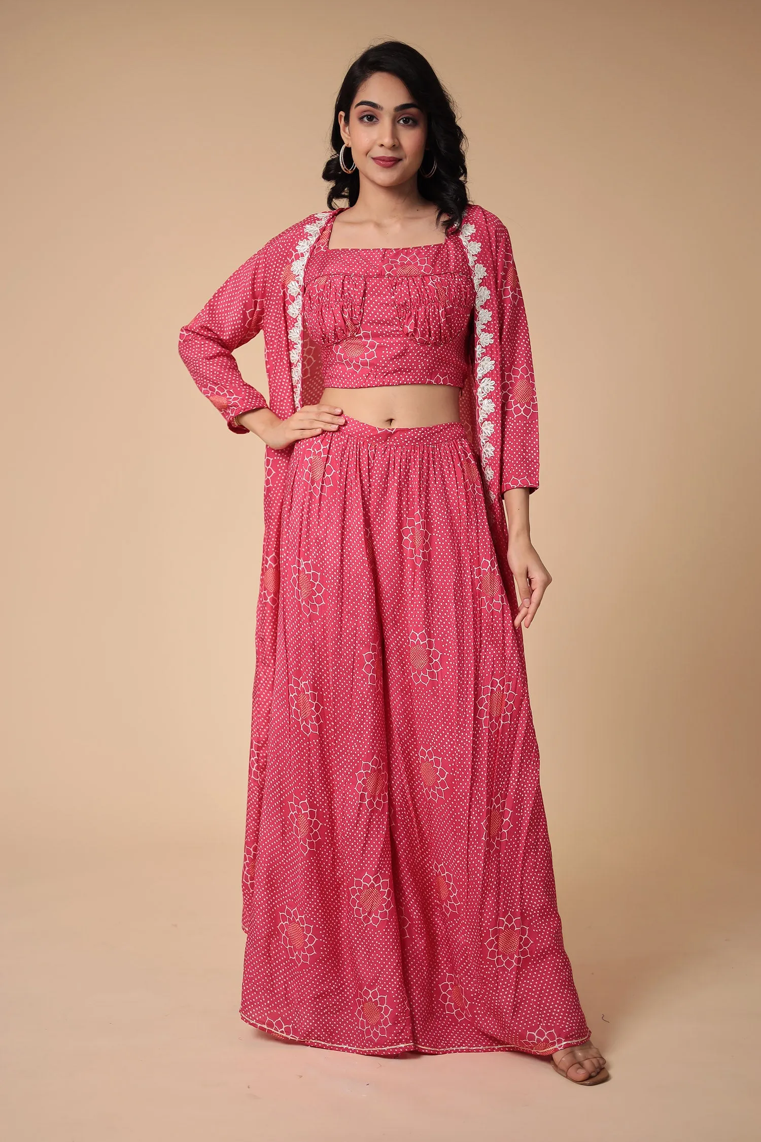 Bandhej Silk Blend Indowestern with Embroidered work.