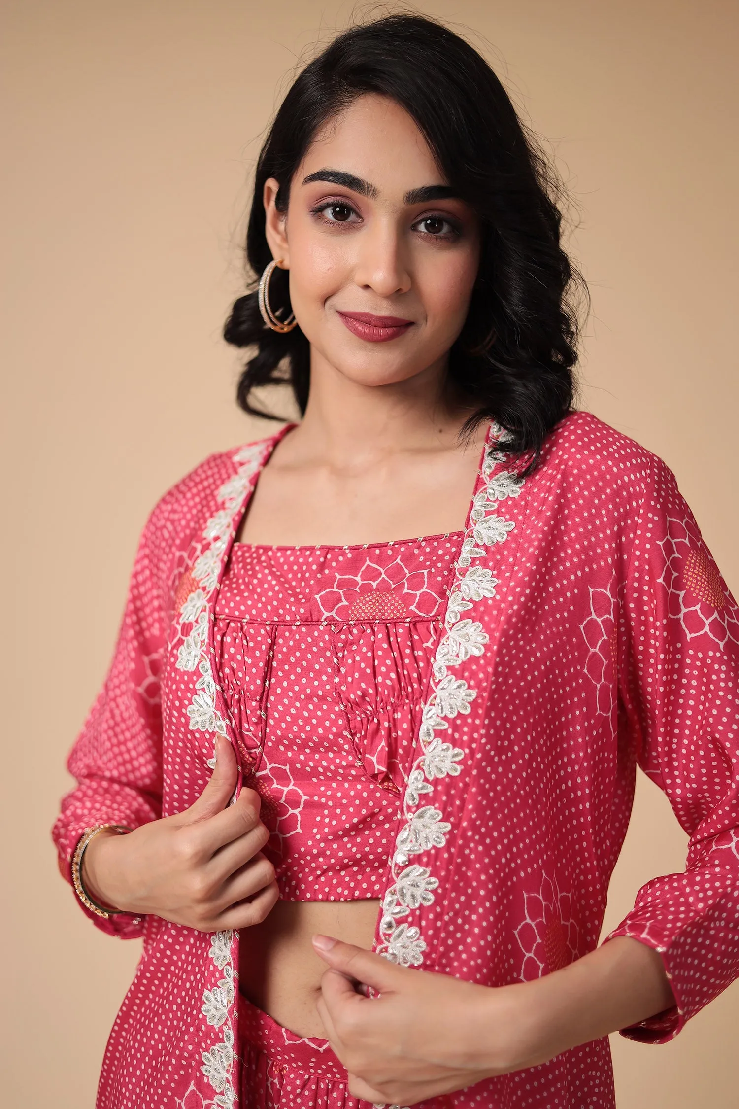 Bandhej Silk Blend Indowestern with Embroidered work.