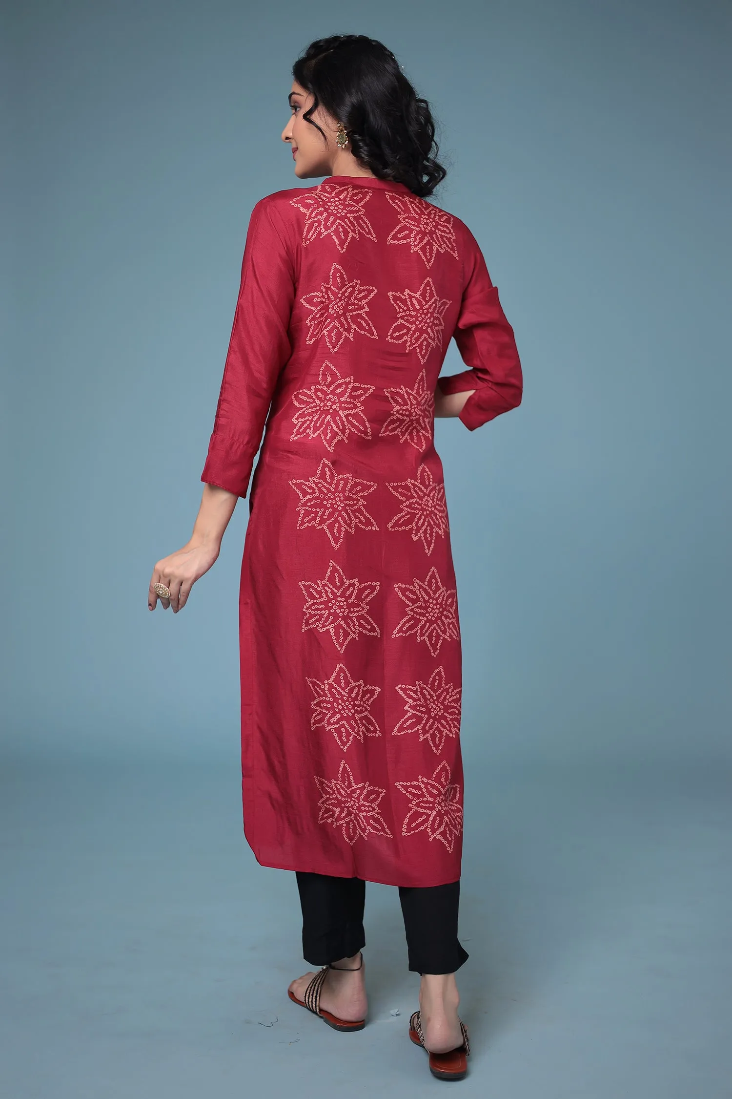 Bandhej Silk blend Straight Cut Kurta