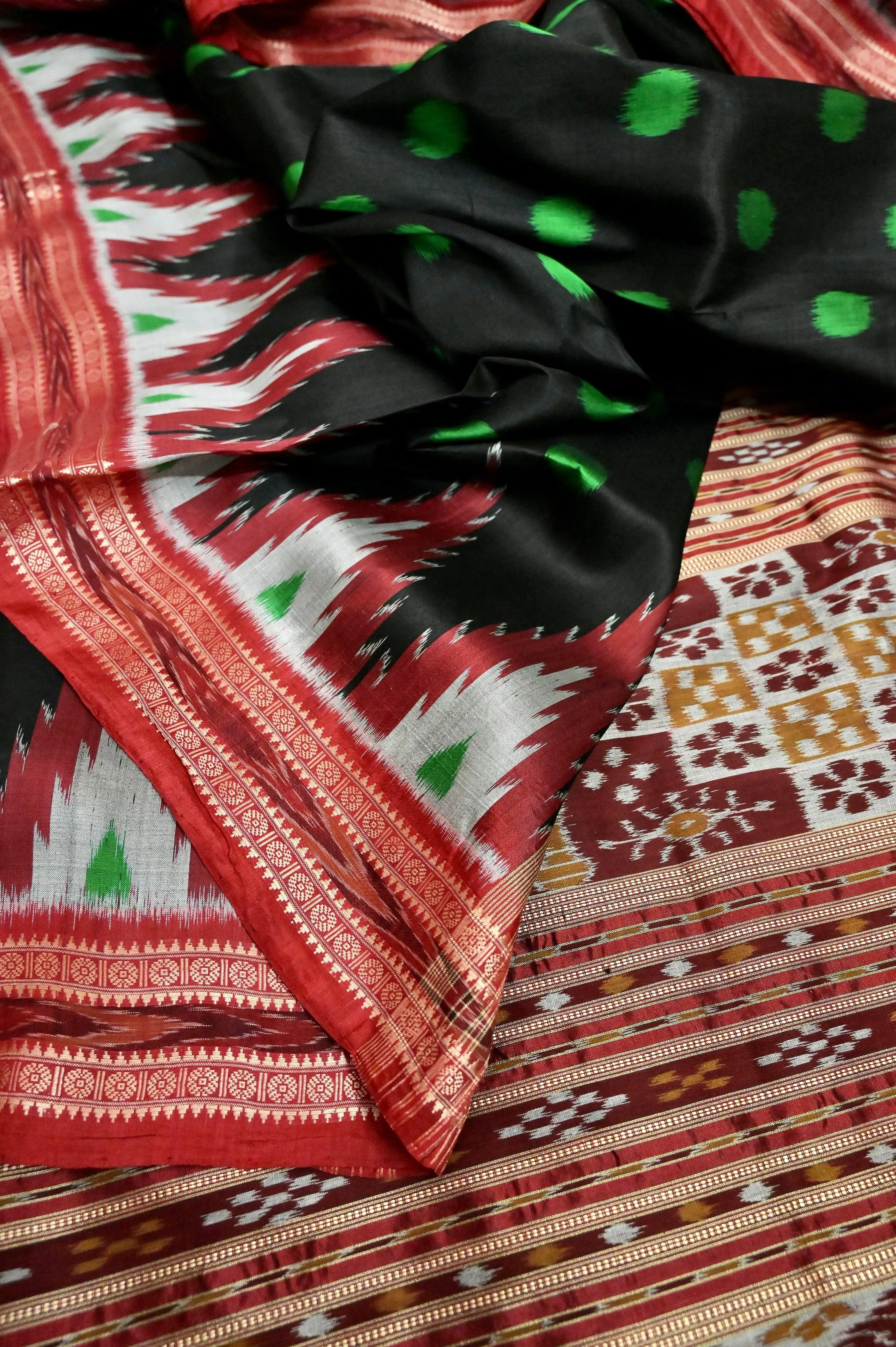 Black and Red Color Sambalpuri Silk Saree with Temple Border