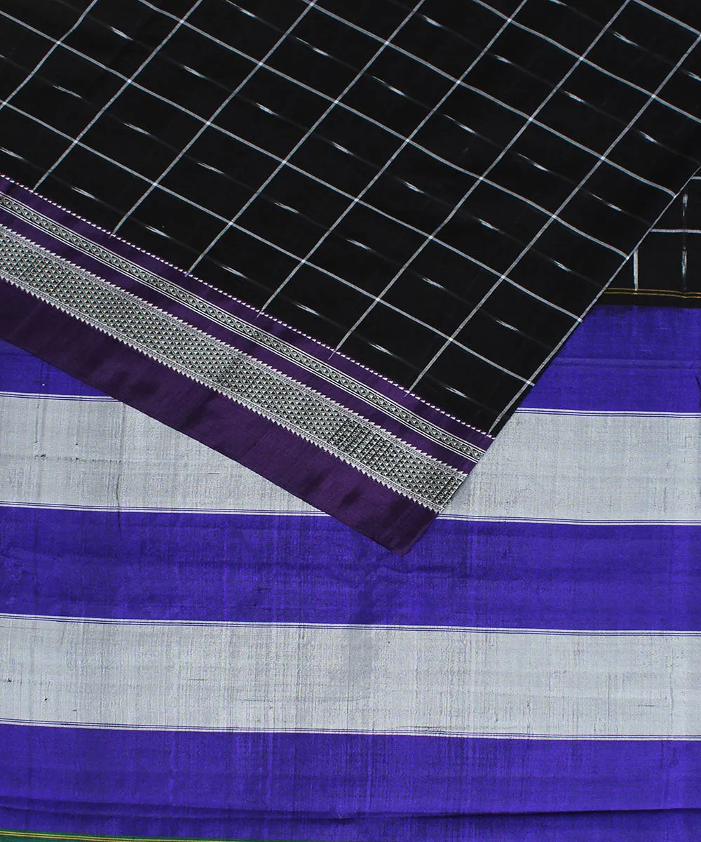 Black check purple chikki paras border ilkal cotton silk saree