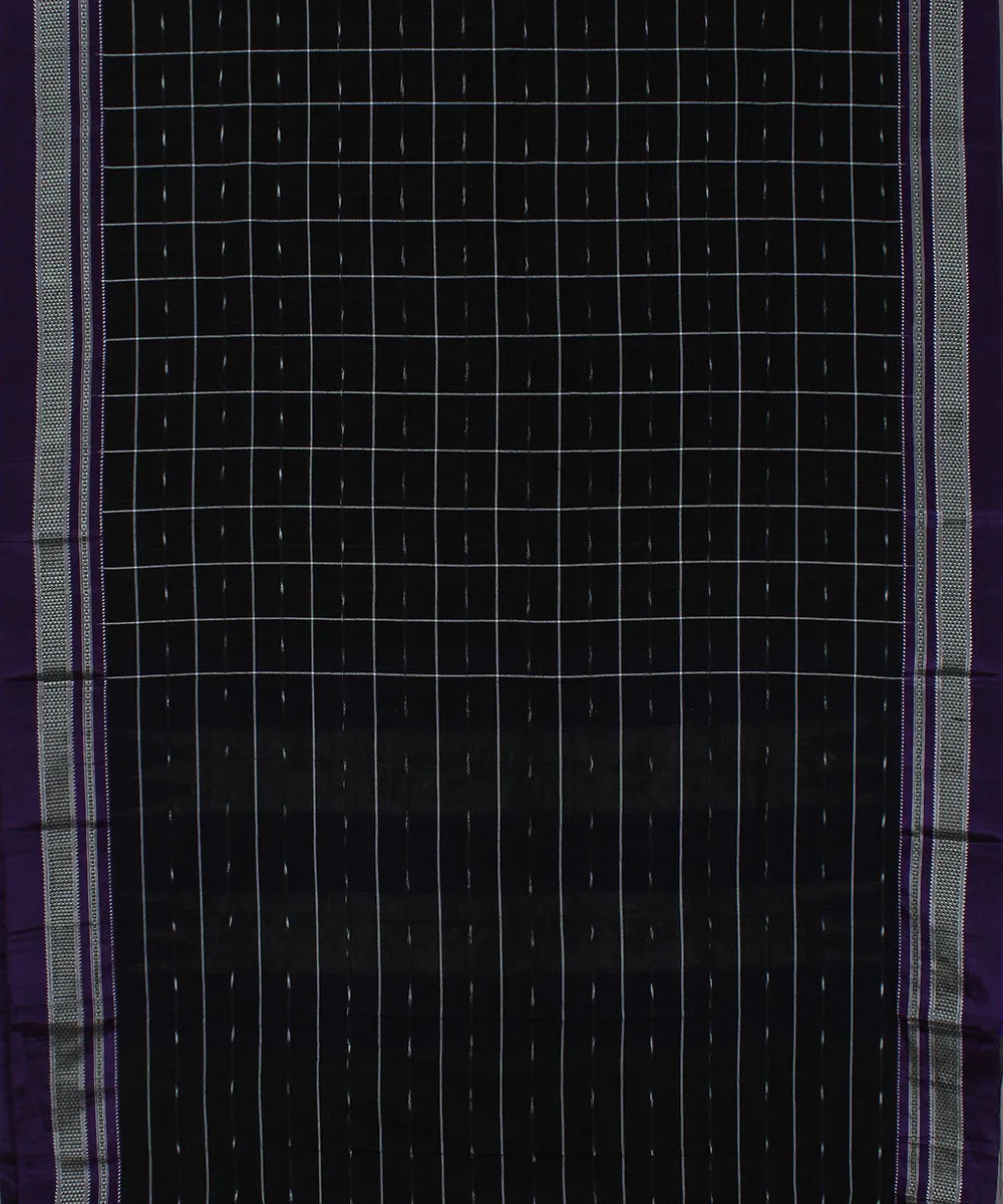 Black check purple chikki paras border ilkal cotton silk saree